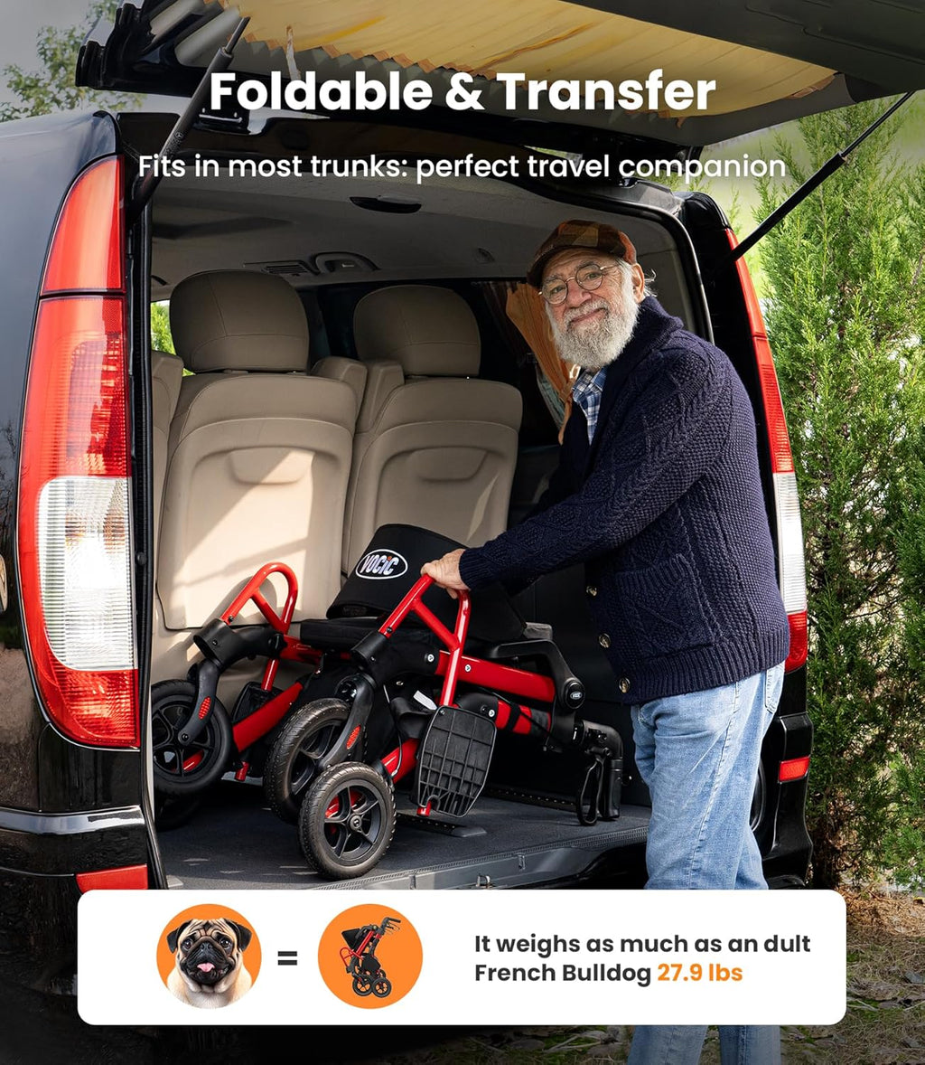 VOCIC 2-in-1 Walker Transport Wheelchair Rollator with Seat, Brakes, All-Terrain Wheels

