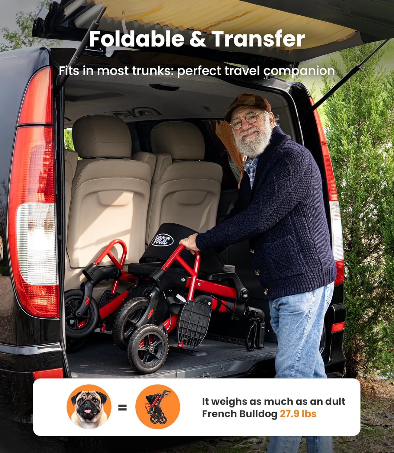 VOCIC 2-in-1 Walker Transport Wheelchair Rollator with Seat, Brakes, All-Terrain Wheels

