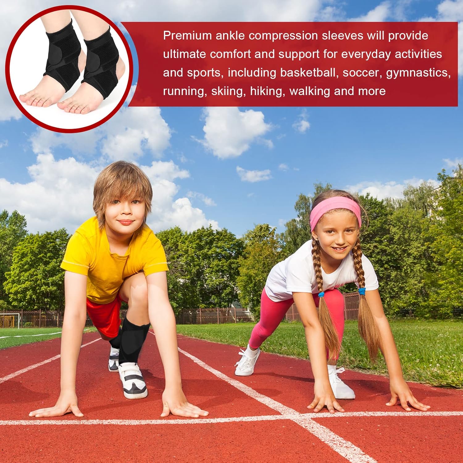 Honoson Kids Ankle Brace Neoprene Compression Sleeve Adjustable Wrap Pair

