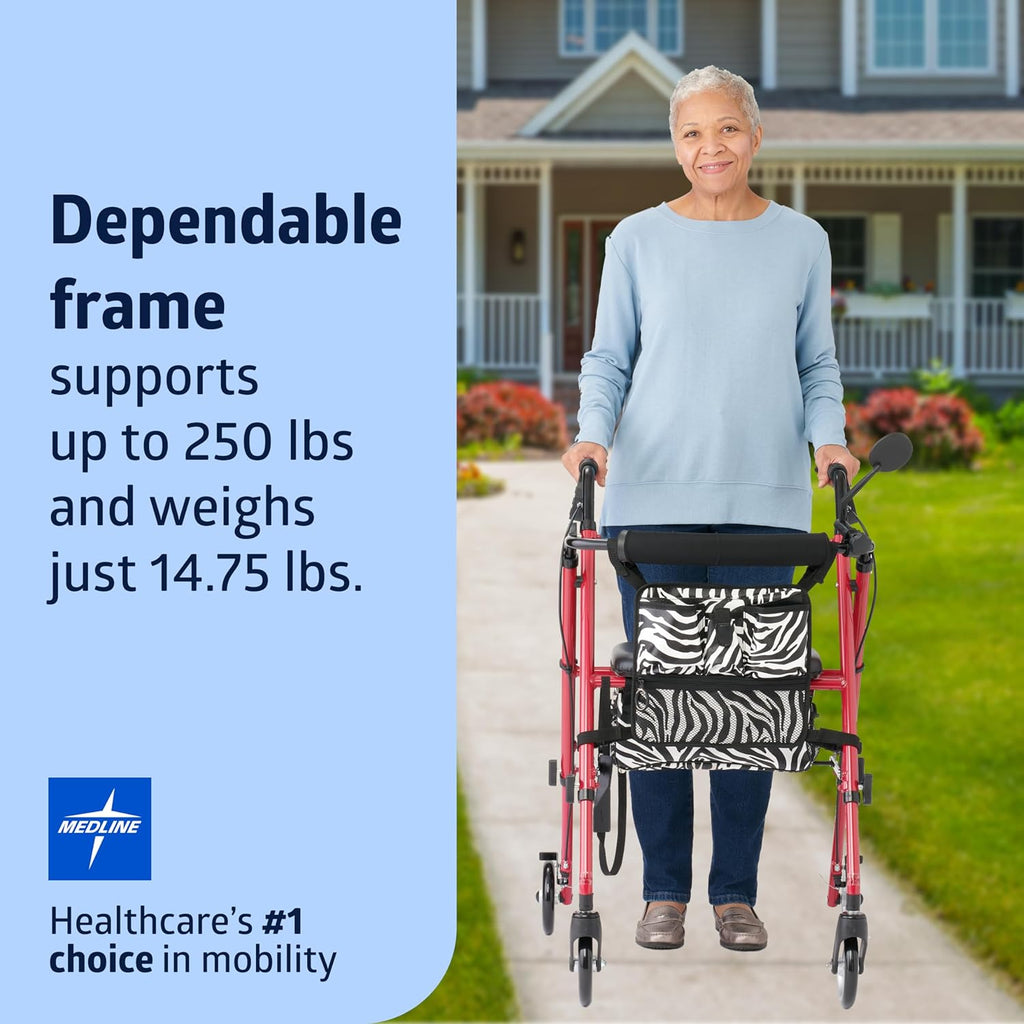 Medline Posh Premium Lightweight Aluminum Rollator Walker, Foldable, 250 lb Capacity

