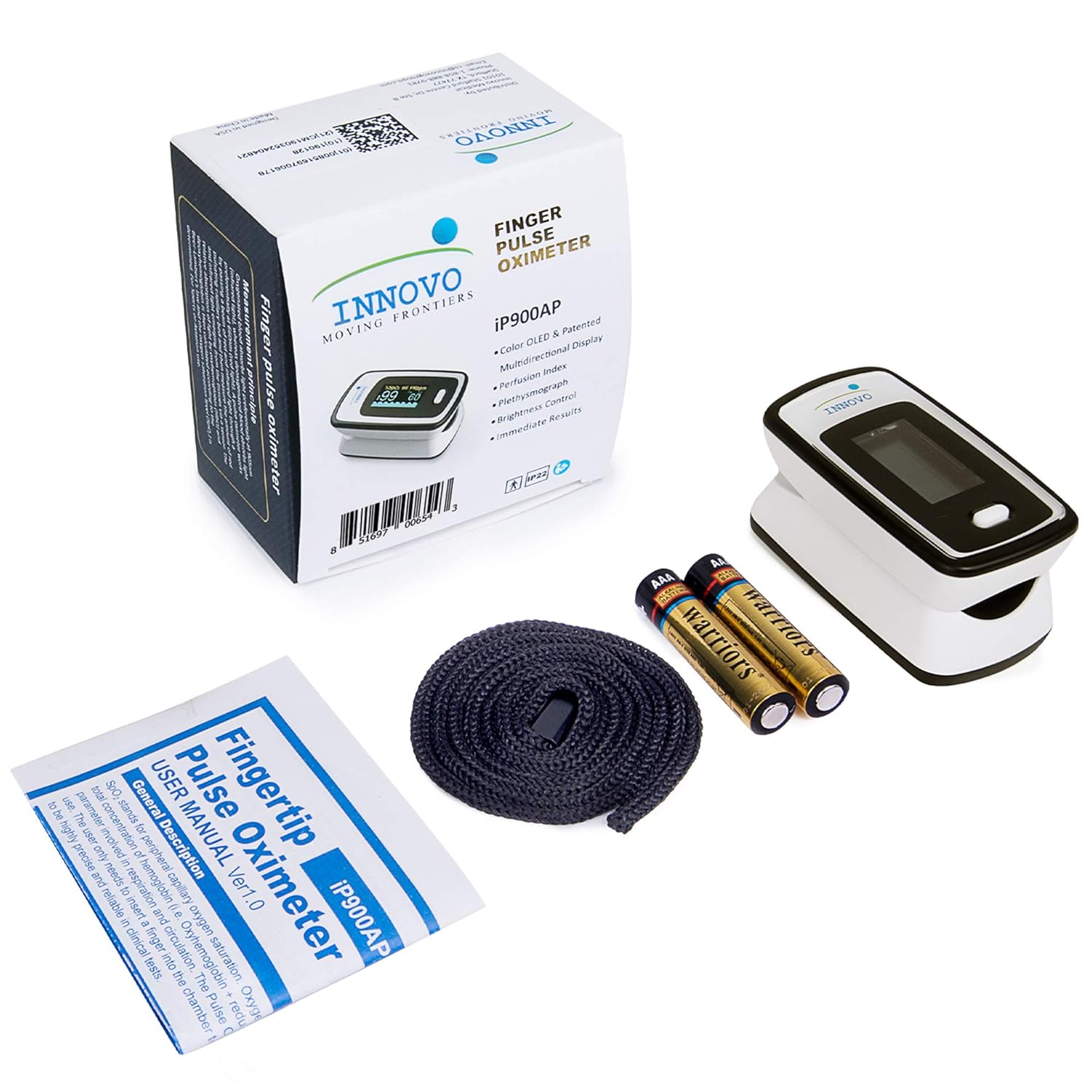 Innovo Deluxe iP900AP Fingertip Pulse Oximeter Blood Oxygen Monitor with Alarm OLED

