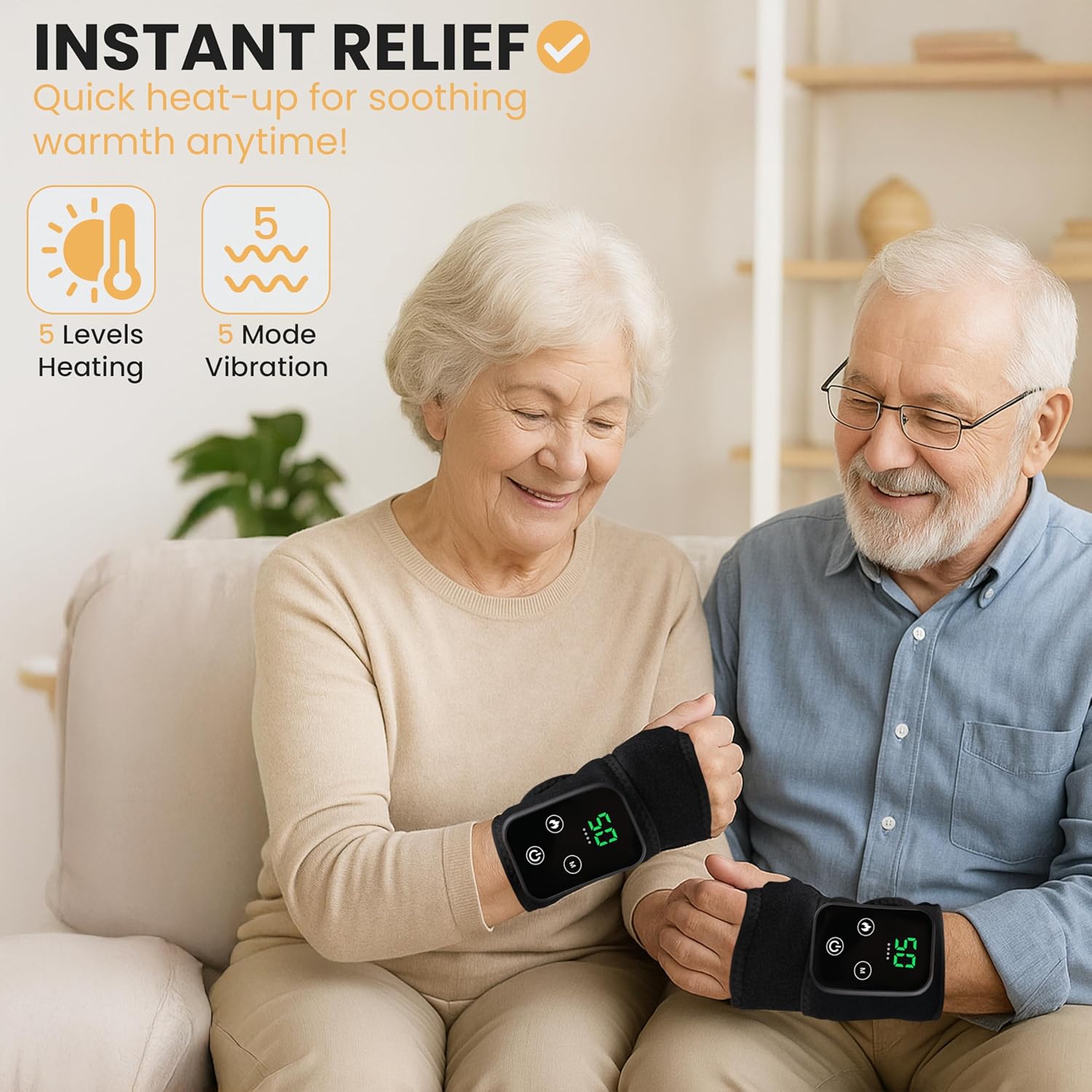 Cordless Wrist Heating Pad with Vibration, 5 Heat Levels, Rechargeable 3000mAh

