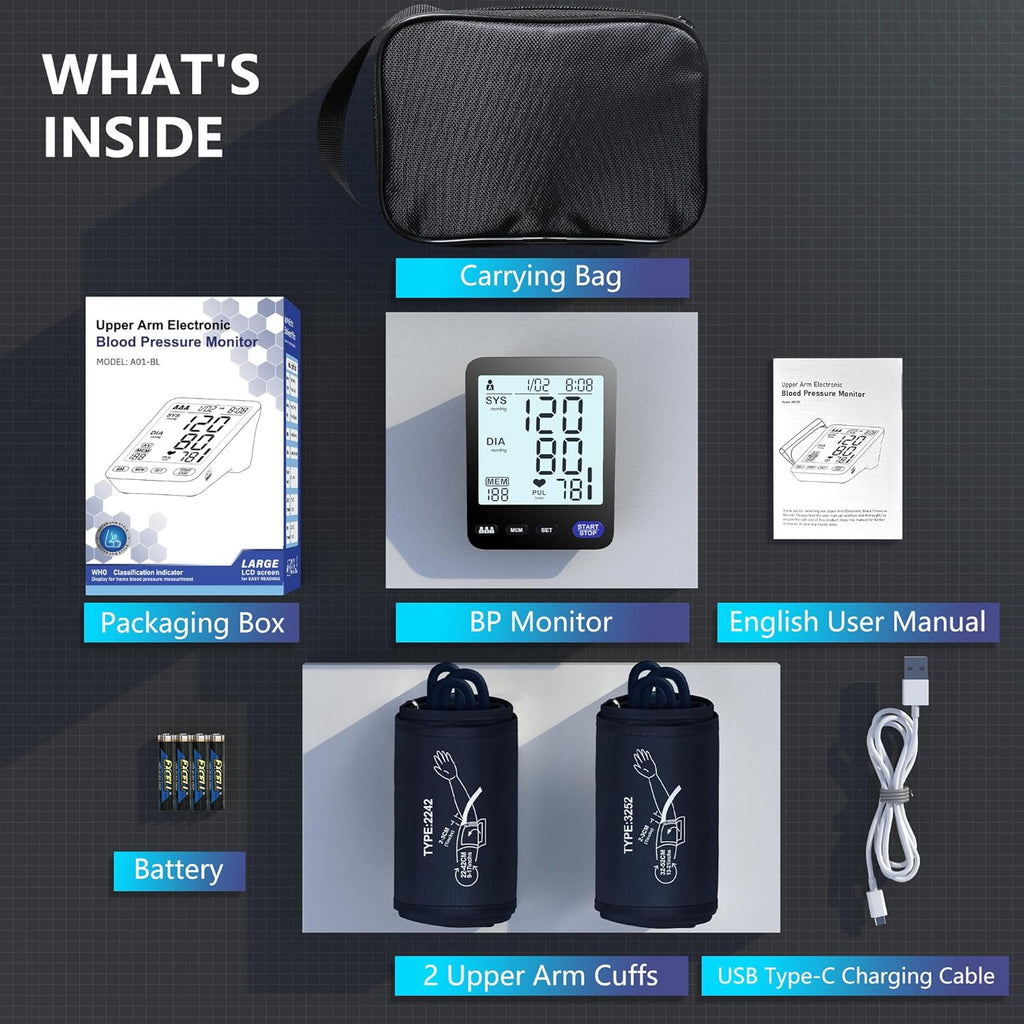 AQESO Upper Arm Blood Pressure Monitor for Home, Digital Automatic, 5-inch LCD

