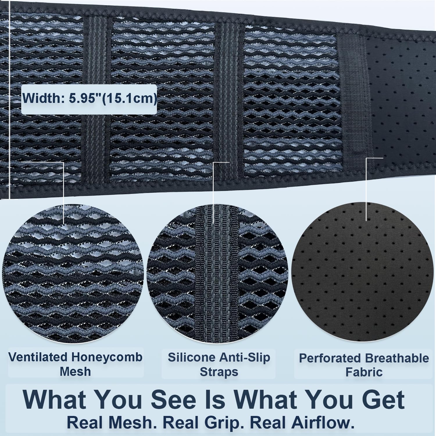 Breathable Lumbar Back Brace for Lower Back Pain Relief, Lightweight 3D Mesh

