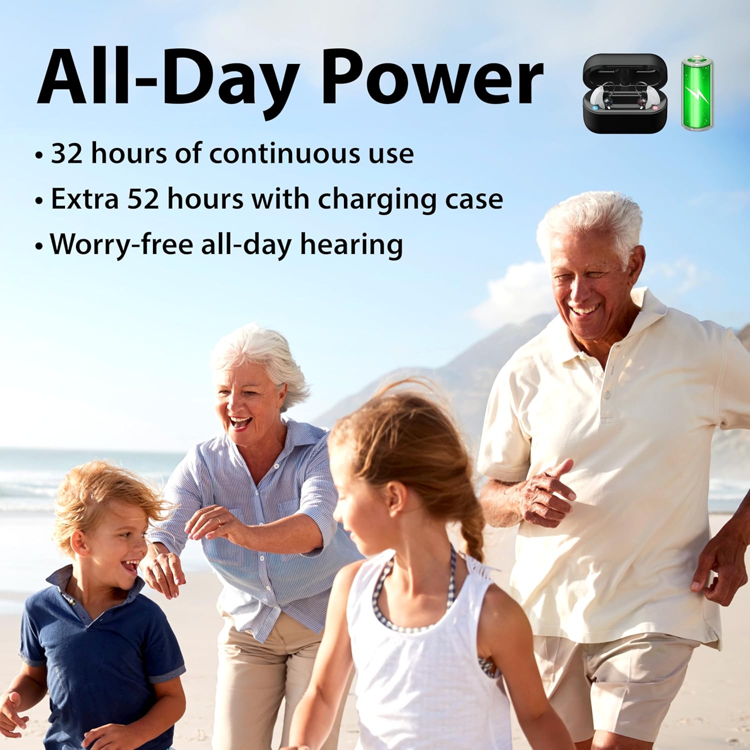 JVC OTC Hearing Aids for Seniors, Rechargeable Behind-Ear with Charging Case

