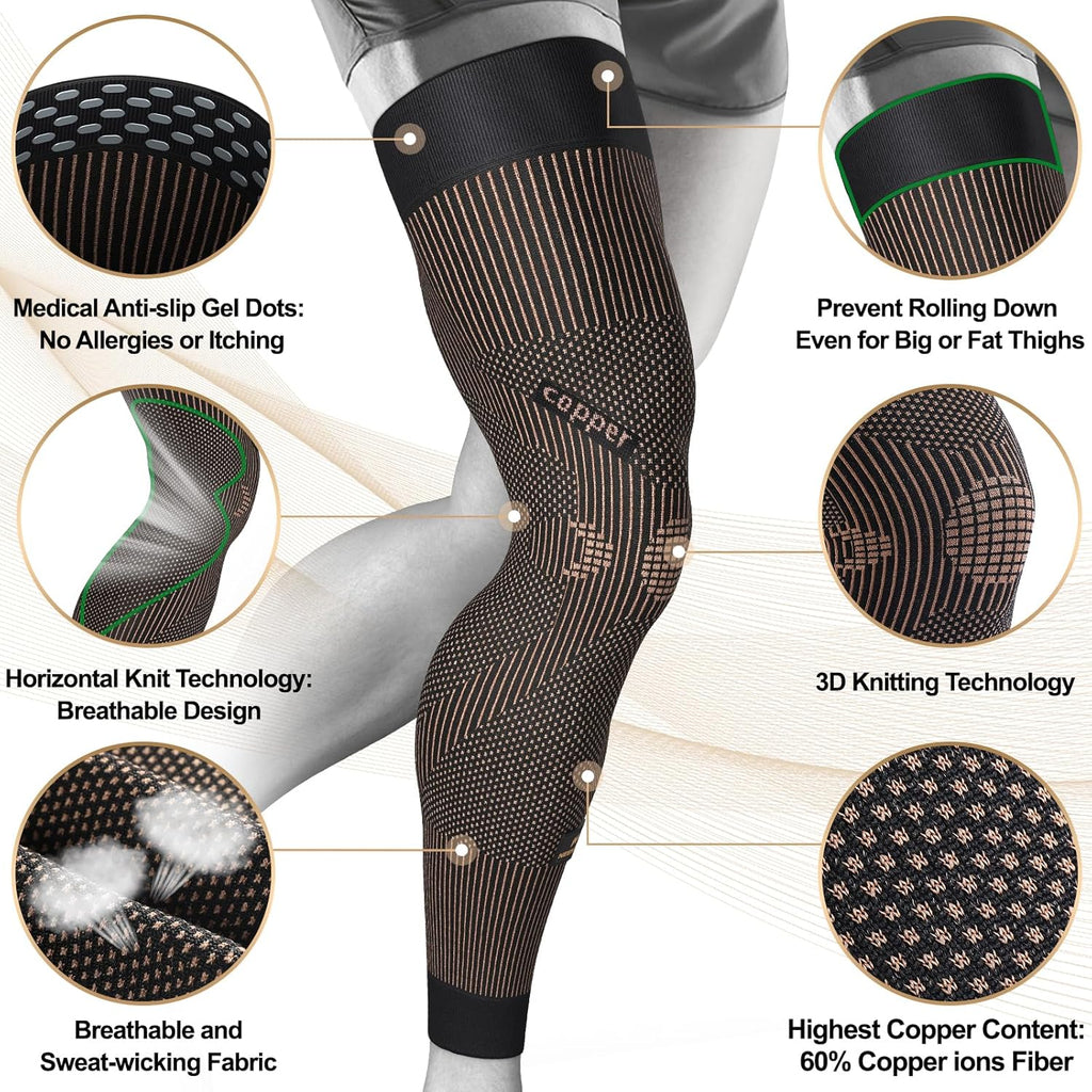 NEENCA Compression Leg Sleeve, Ion-Infused Full Leg Support for Knee Pain Relief

