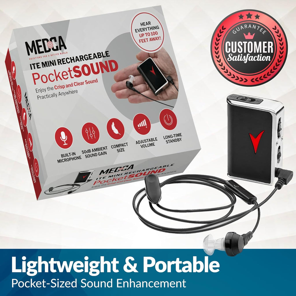 MEDca Personal Sound Amplifier Voice Enhancer, 50 dB Gain, up to 100 ft

