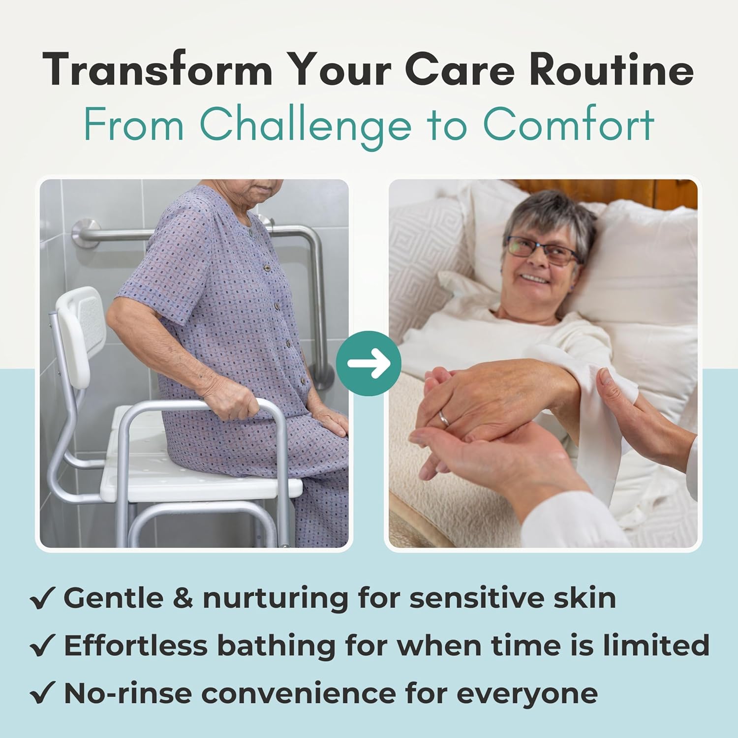 Nurture XL Ultra Thick Body Wipes for Adults with Aloe Vera, No-Rinse Bath Cloths

