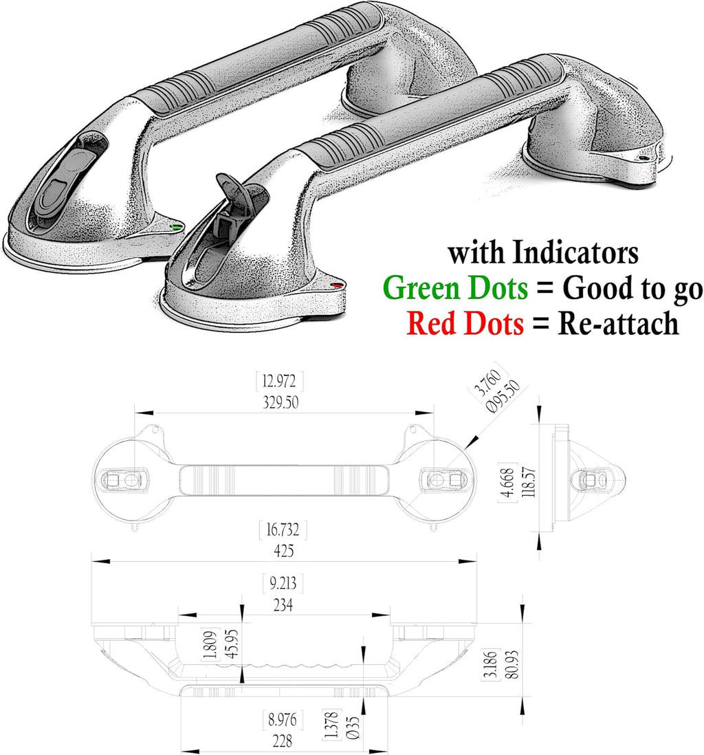 Suction Bath Grab Bar with Safety Indicators, Balance Assist Shower Handle

