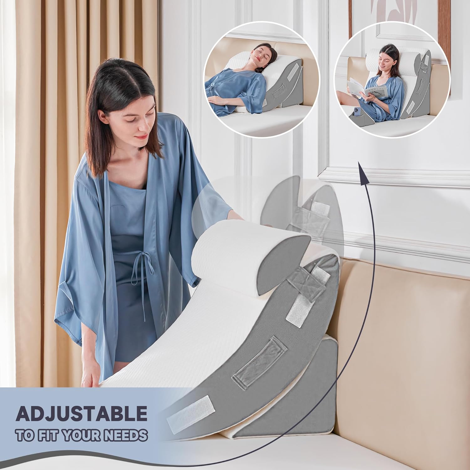 Yojoker Orthopedic Bed Wedge Pillow Set, Adjustable Triangle Memory Foam


