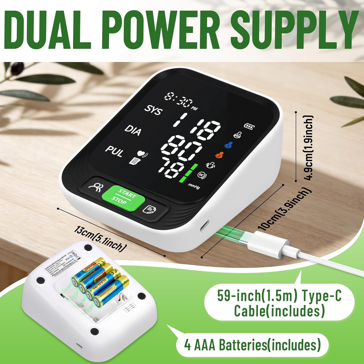 Uvital Upper Arm Blood Pressure Monitor with Adjustable Cuff and Large LED Screen

