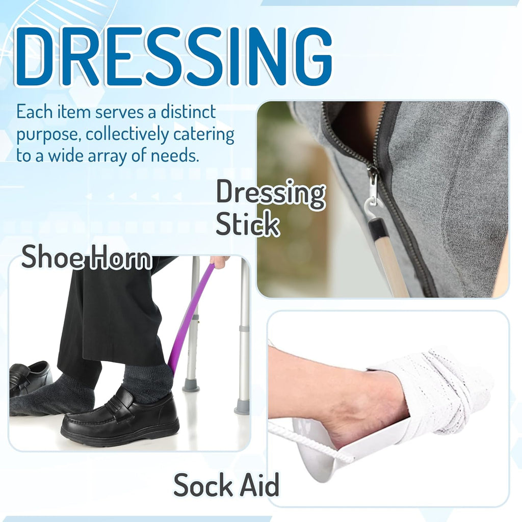 Mars Wellness Hip Replacement Recovery Tool Set: Leg Lifter, Sock Aid, Reacher, Shoe Horn

