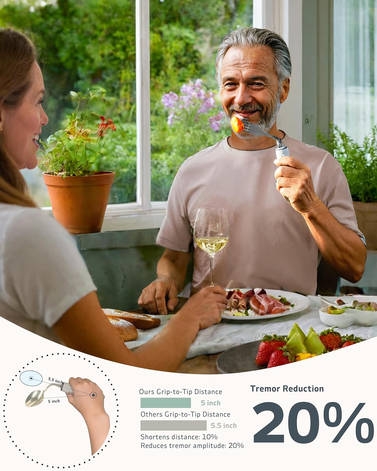 4-Piece Adaptive Angled Parkinson’s Utensils Set, Non-Slip Stainless Flatware

