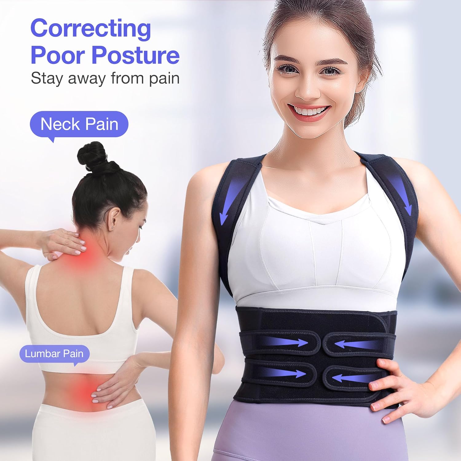 Kepwaa Posture Corrector Back Brace for Upper Back and Lumbar, Adjustable Shoulder Straps

