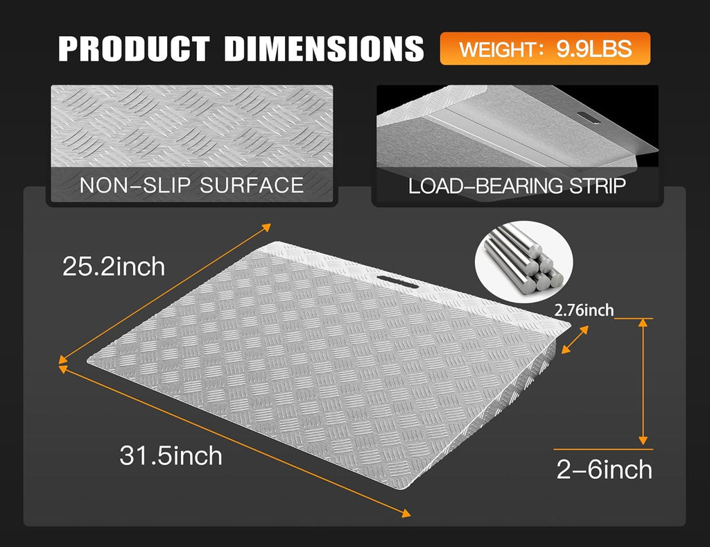 Aluminum Threshold Ramp for Doorways, Portable Non-Slip Wheelchair Access Ramp

