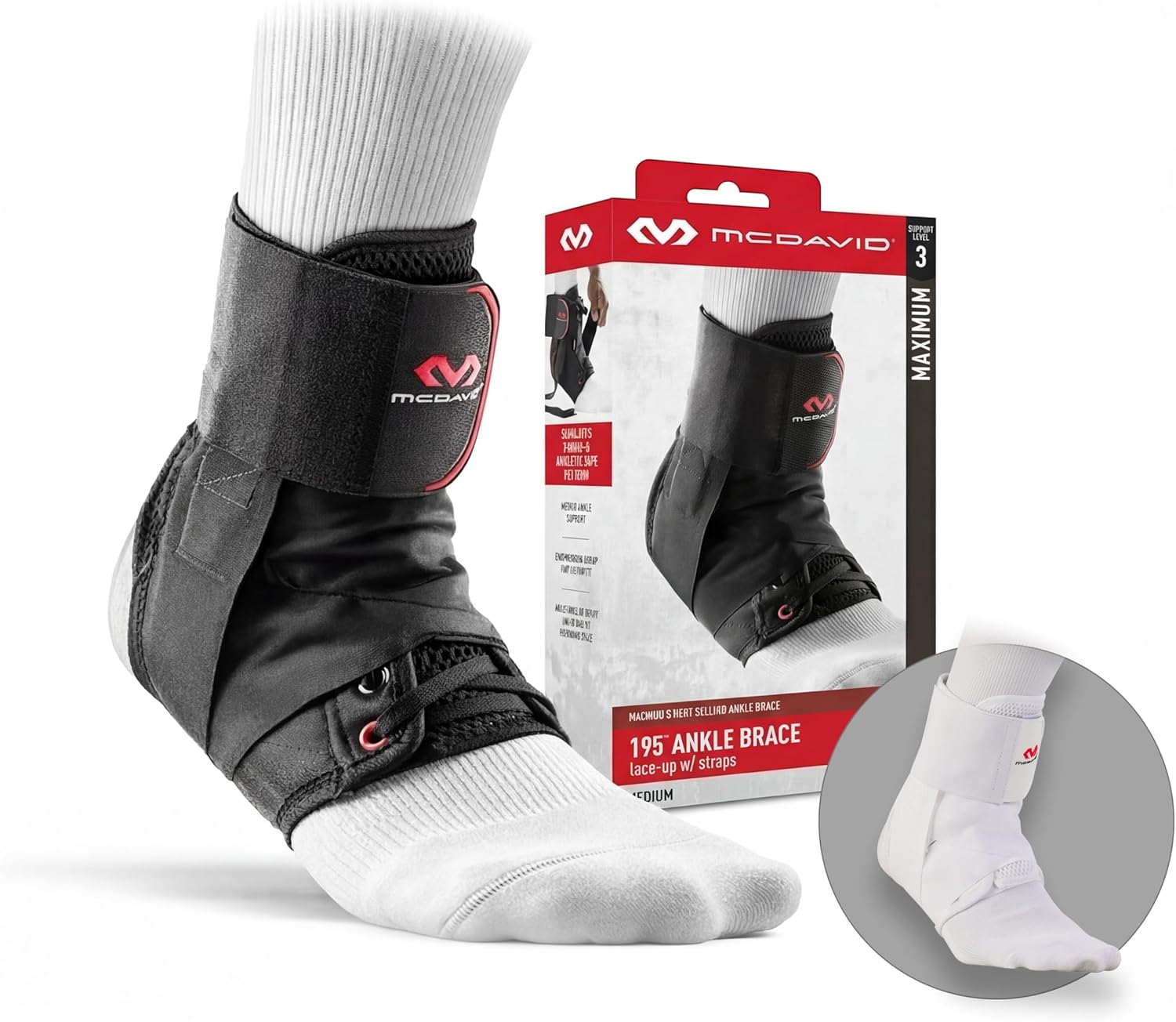 McDavid 195 Ultralight Figure-8 Ankle Brace, Lace-Up Ankle Support Stabilizer

