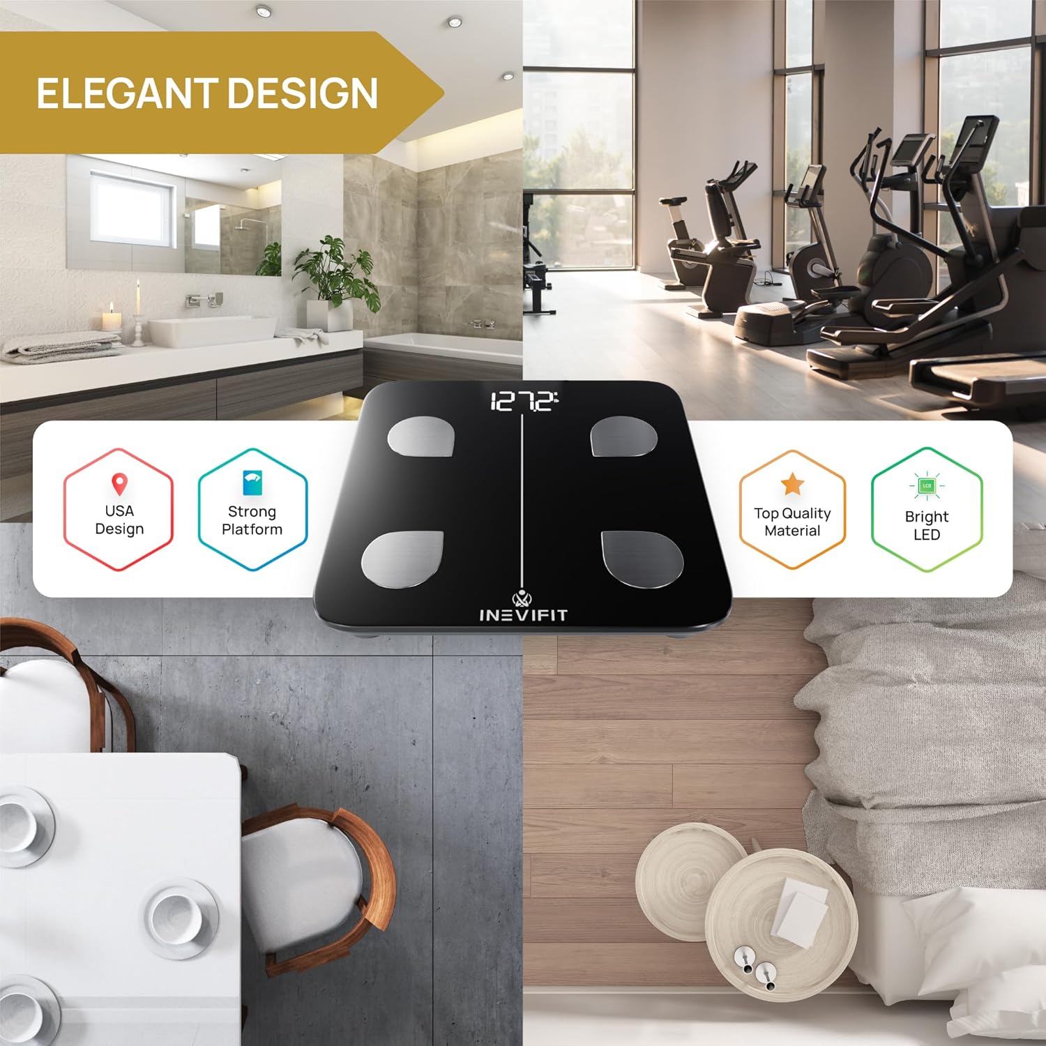 INEVIFIT Bluetooth Smart Body Fat Scale Digital Bathroom Body Composition Analyzer

