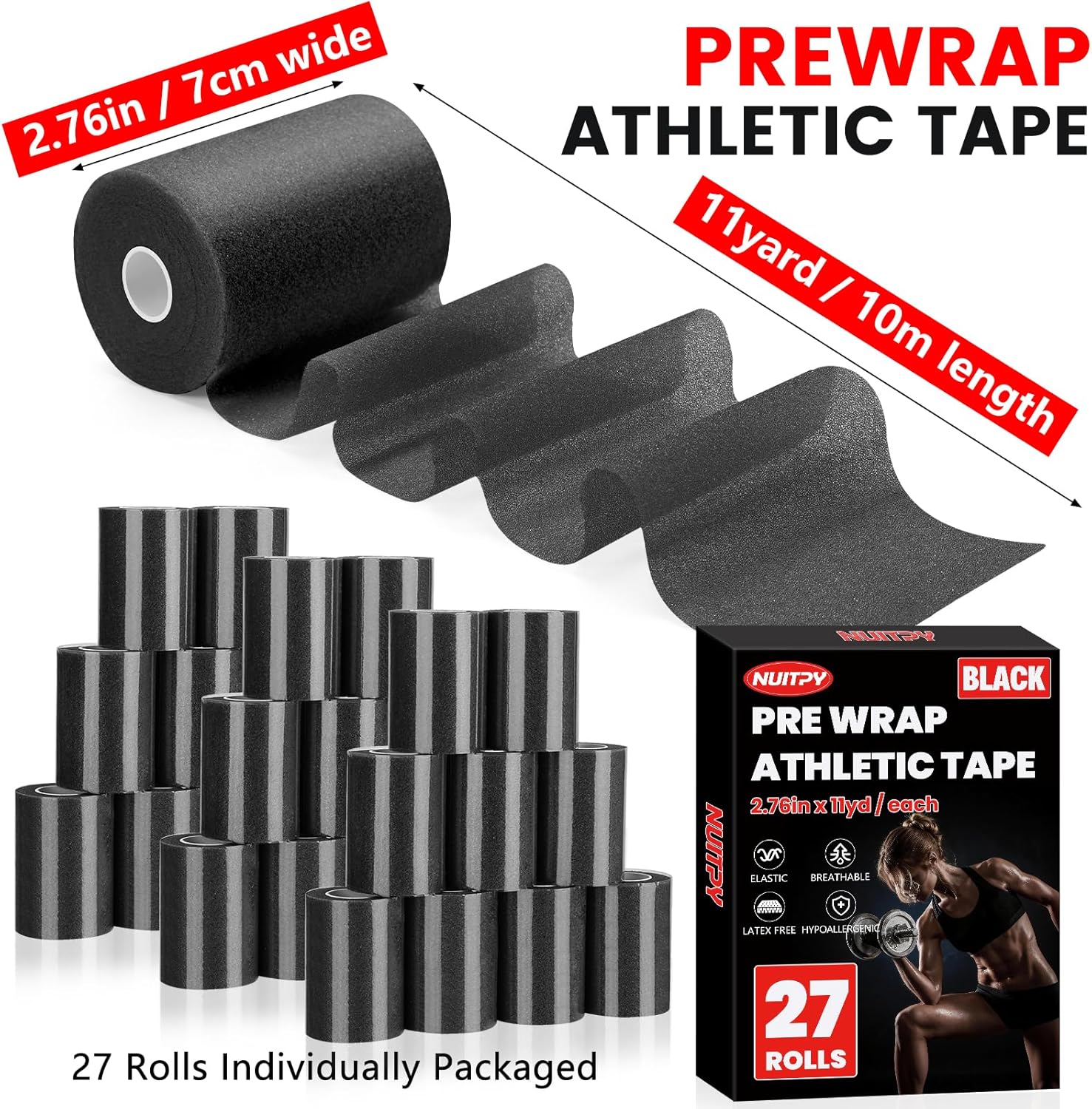 NUITPY Pre Wrap Athletic Tape Foam Underwrap for Hair, Wrists, Ankles, Knees

