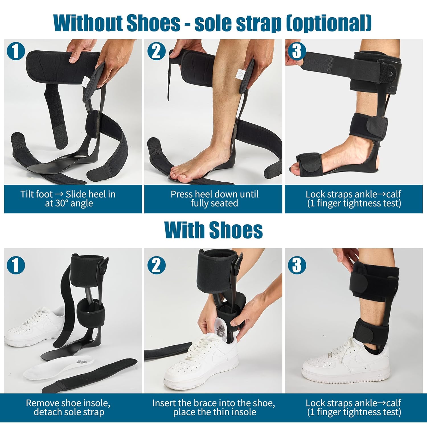Jewlri AFO Drop Foot Brace Stabilizer, Lightweight Polyethylene Trimmable Straps

