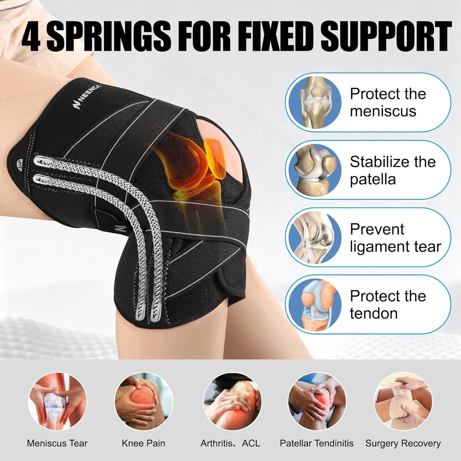 NEENCA Knee Brace Compression Support with X-Straps, Patella Gel Pads, Side Stabilizers

