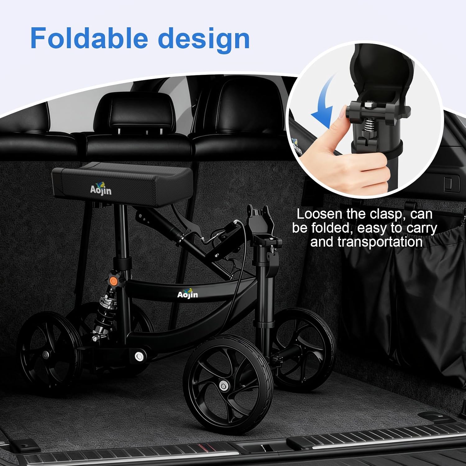 Aojin Foldable All-Terrain Knee Scooter Walker for Adults, 300 lb Capacity Bag

