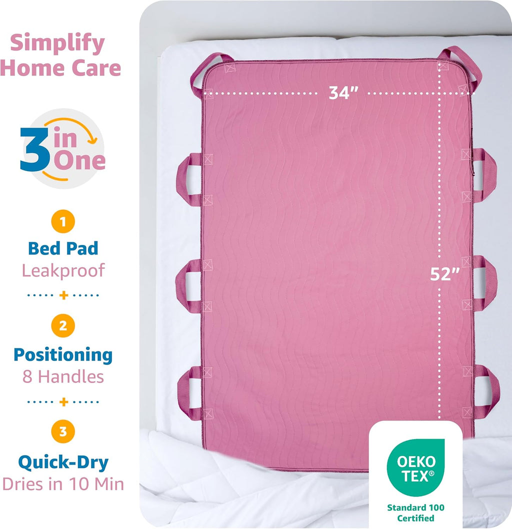 Improvia Positioning Bed Pad with 8 Reinforced Handles, Waterproof & Quick-Dry

