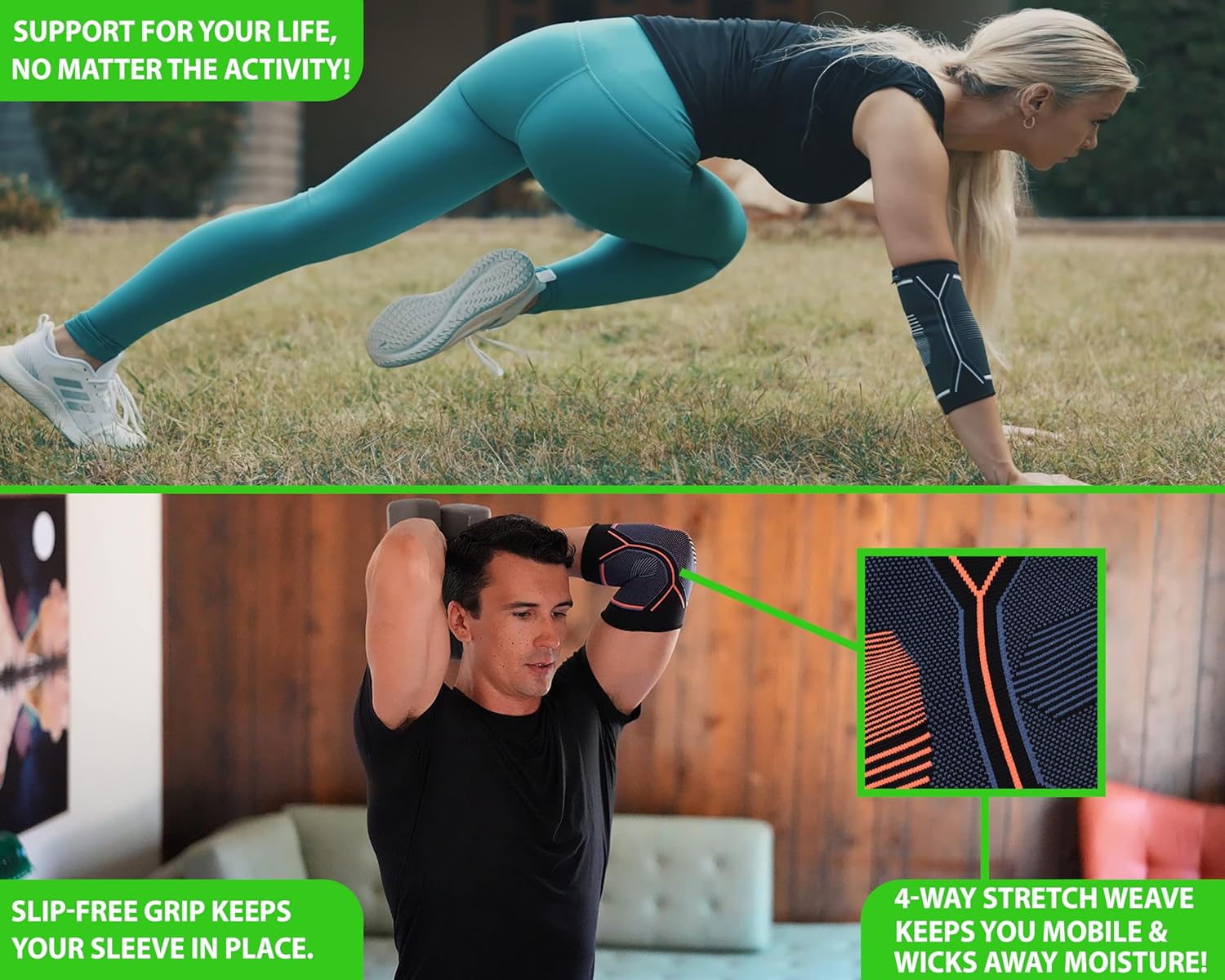 Kunto Fitness Elbow Compression Brace Sleeve for Tendonitis, Tennis Elbow, Pain Relief

