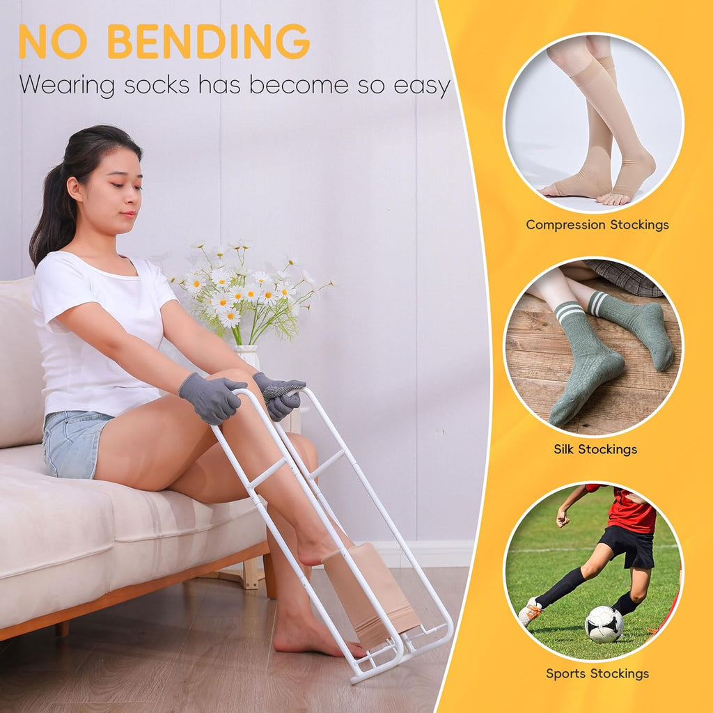 Compression Sock Aid Device with Adjustable Handles and Leg Lift System

