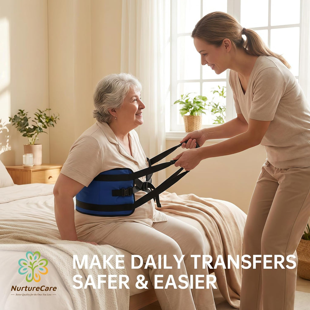 NurtureCare Transfer Sling with Metal Buckle, Reinforced Handles and Bed-Rail Attachment

