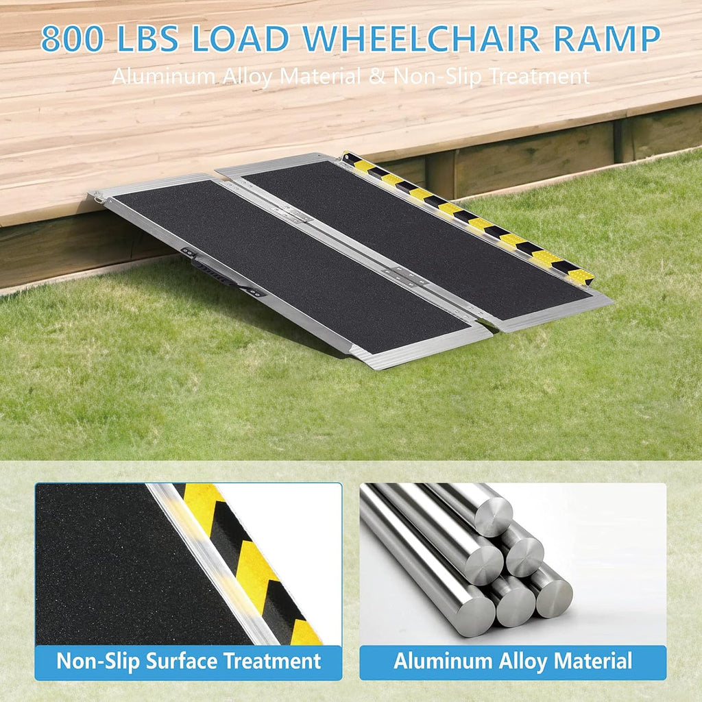 Portable Wheelchair Ramp Aluminum Folding Threshold Ramp, Non-Slip, 800 lb

