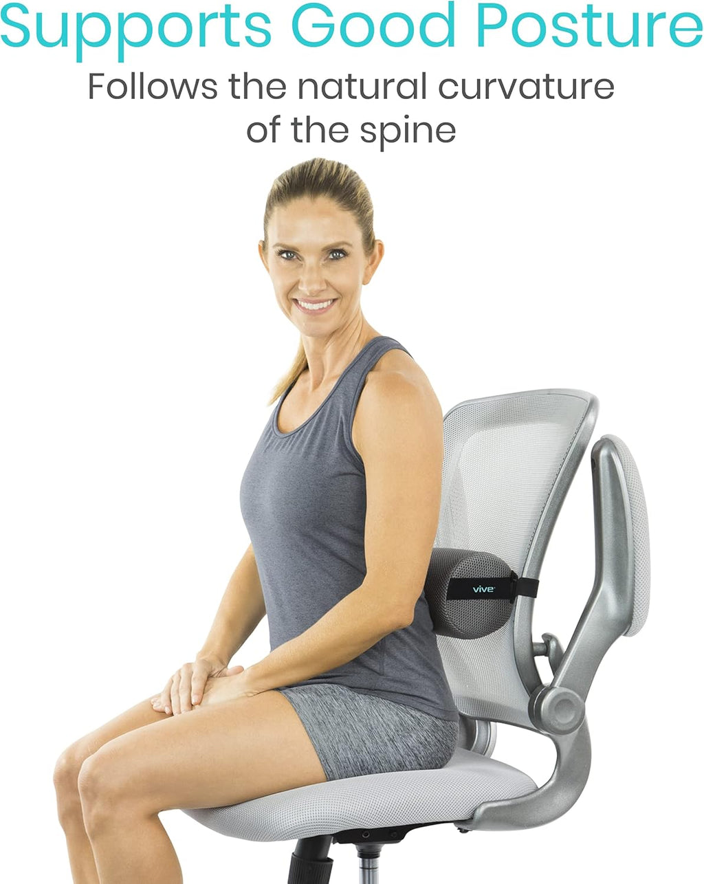 Vive Lumbar Roll Pillow for Lower Back Support, Ergonomic Cushion for Office Chair

