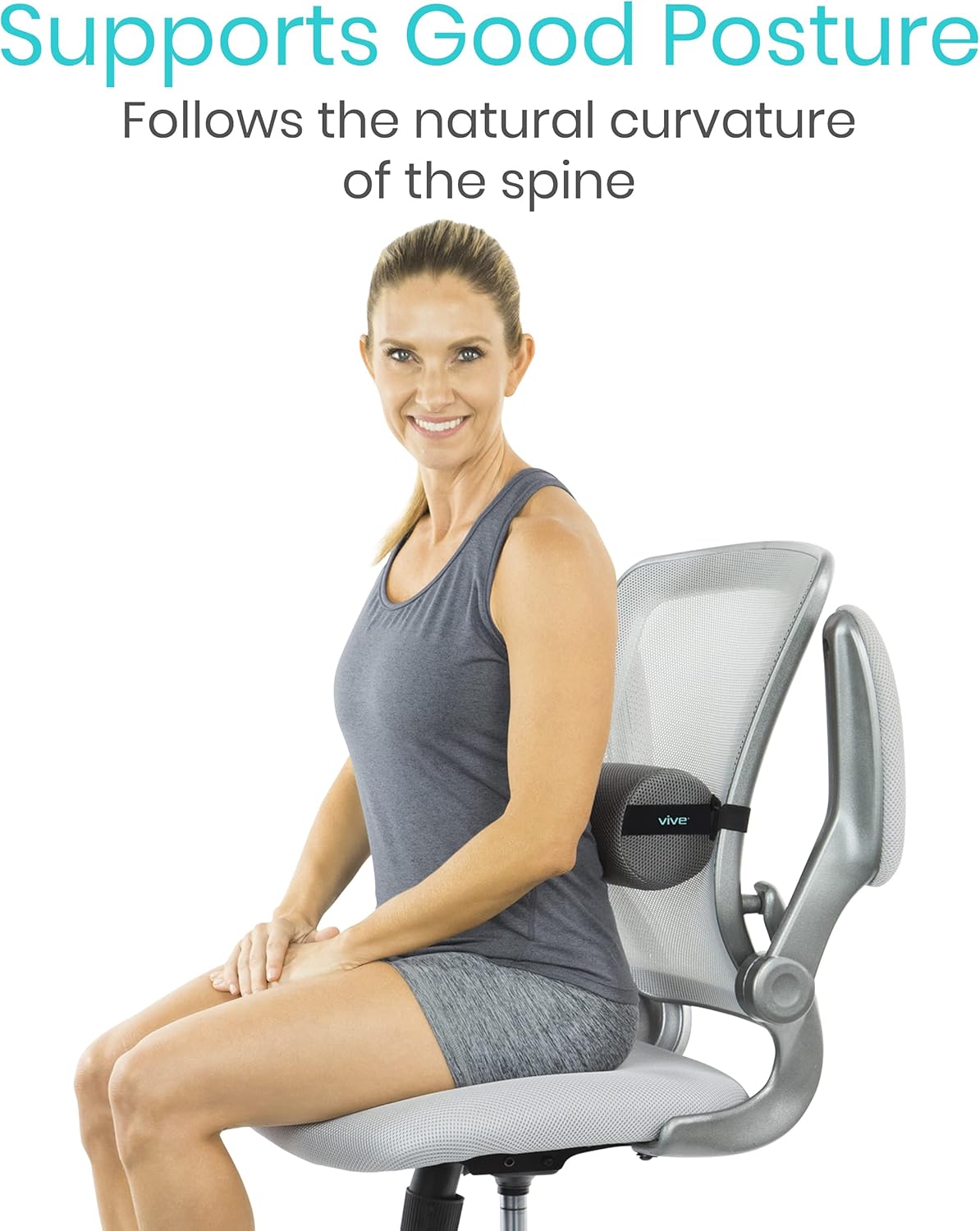 Vive Lumbar Roll Pillow for Lower Back Support, Ergonomic Cushion for Office Chair

