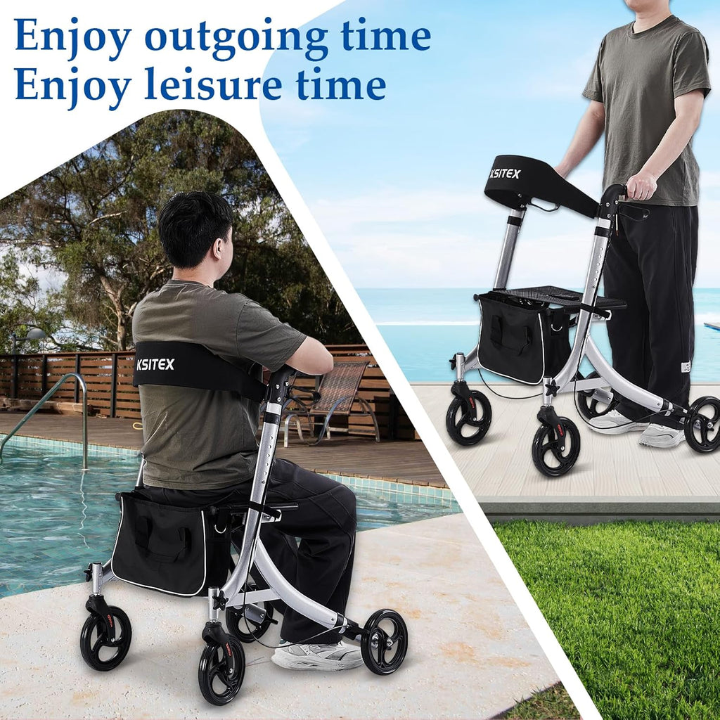 Rollator Walker for Seniors with Seat Backrest, Folding Aluminum, Brakes, 8" Wheels

