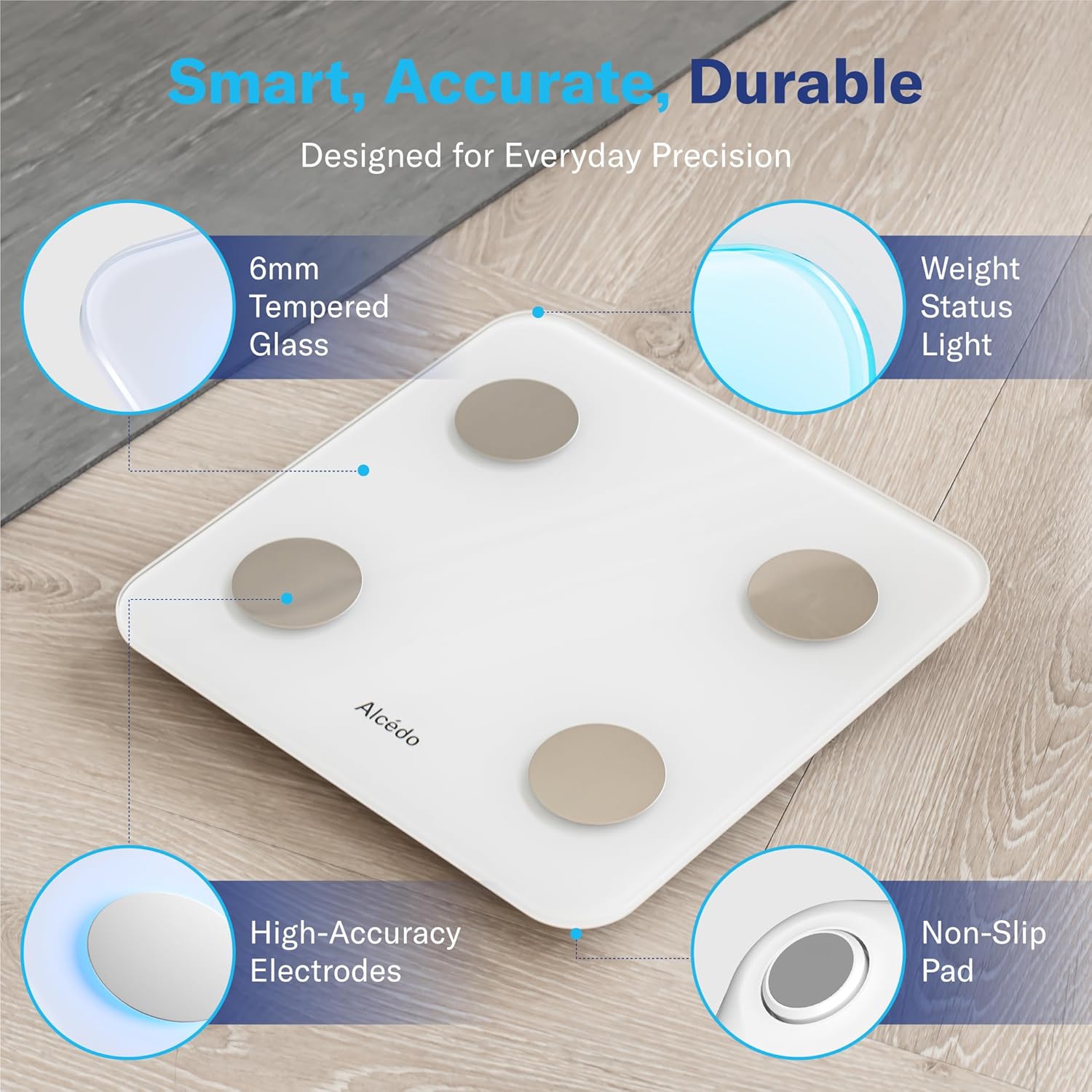 Alcedo Smart Body Fat Scale Digital with BMI, Muscle Mass, Bluetooth Weight Insights

