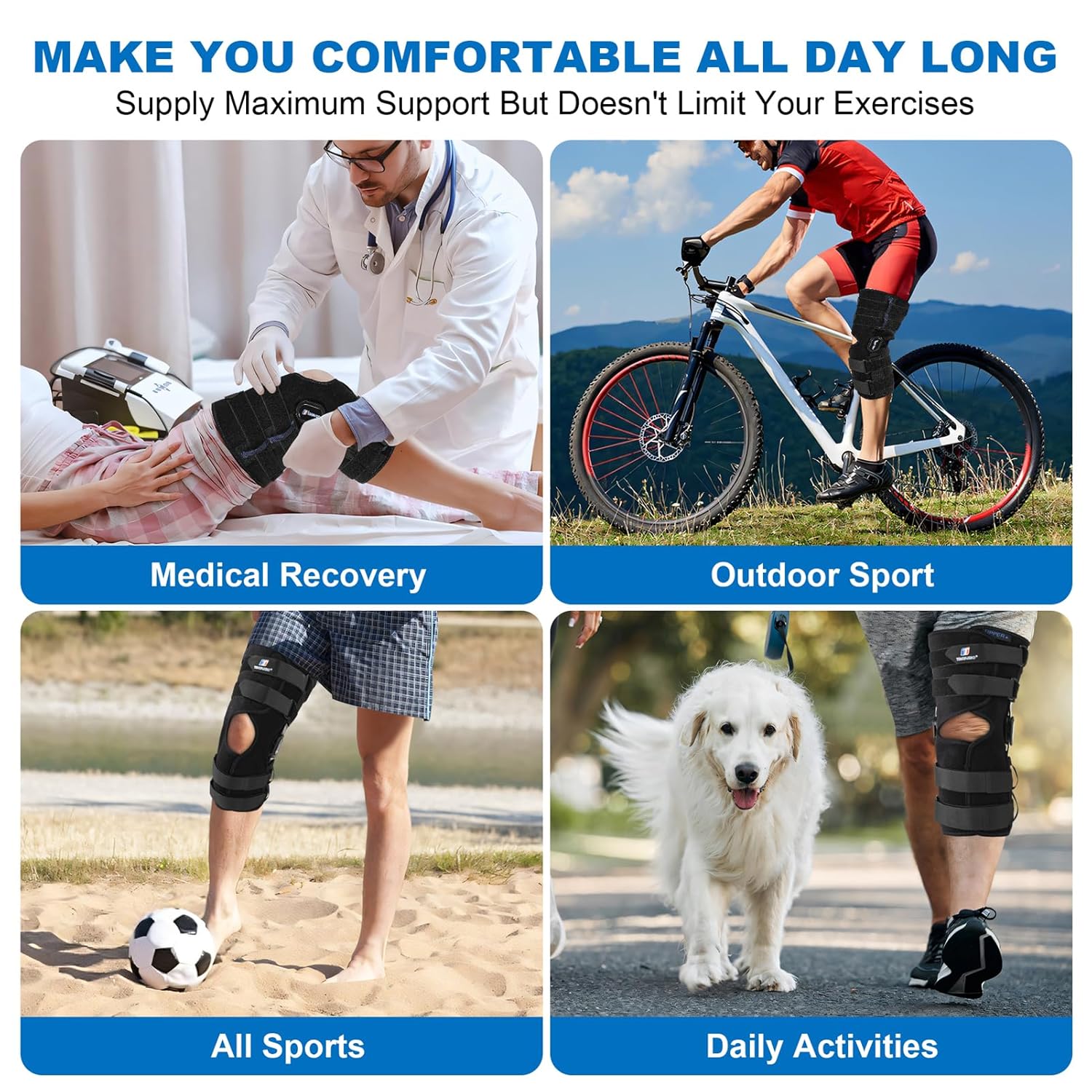 Hinged Knee Brace for Meniscus Tear, Adjustable Front Opening Knee Support

