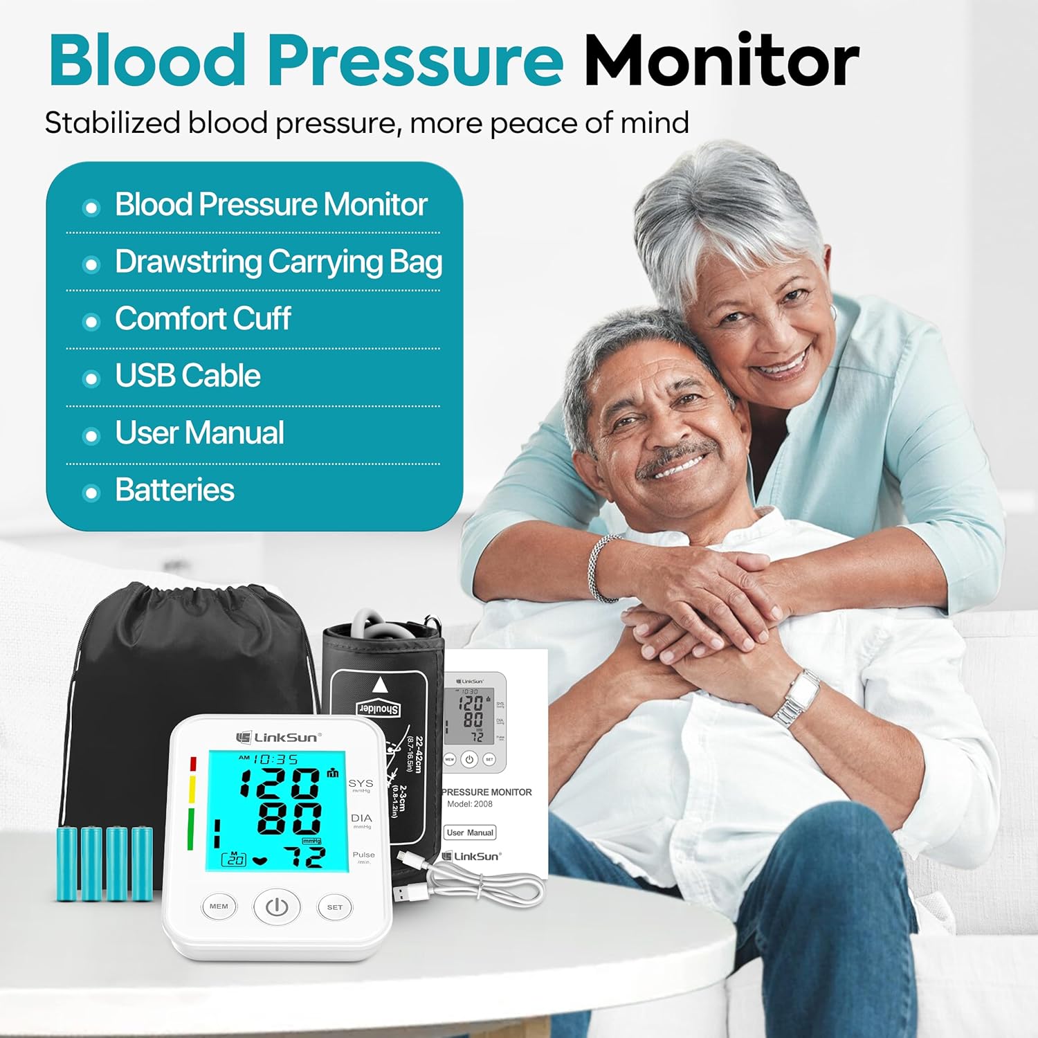 LinkSun Arm Blood Pressure Monitor for Home Use with Large LCD and Adjustable Cuff

