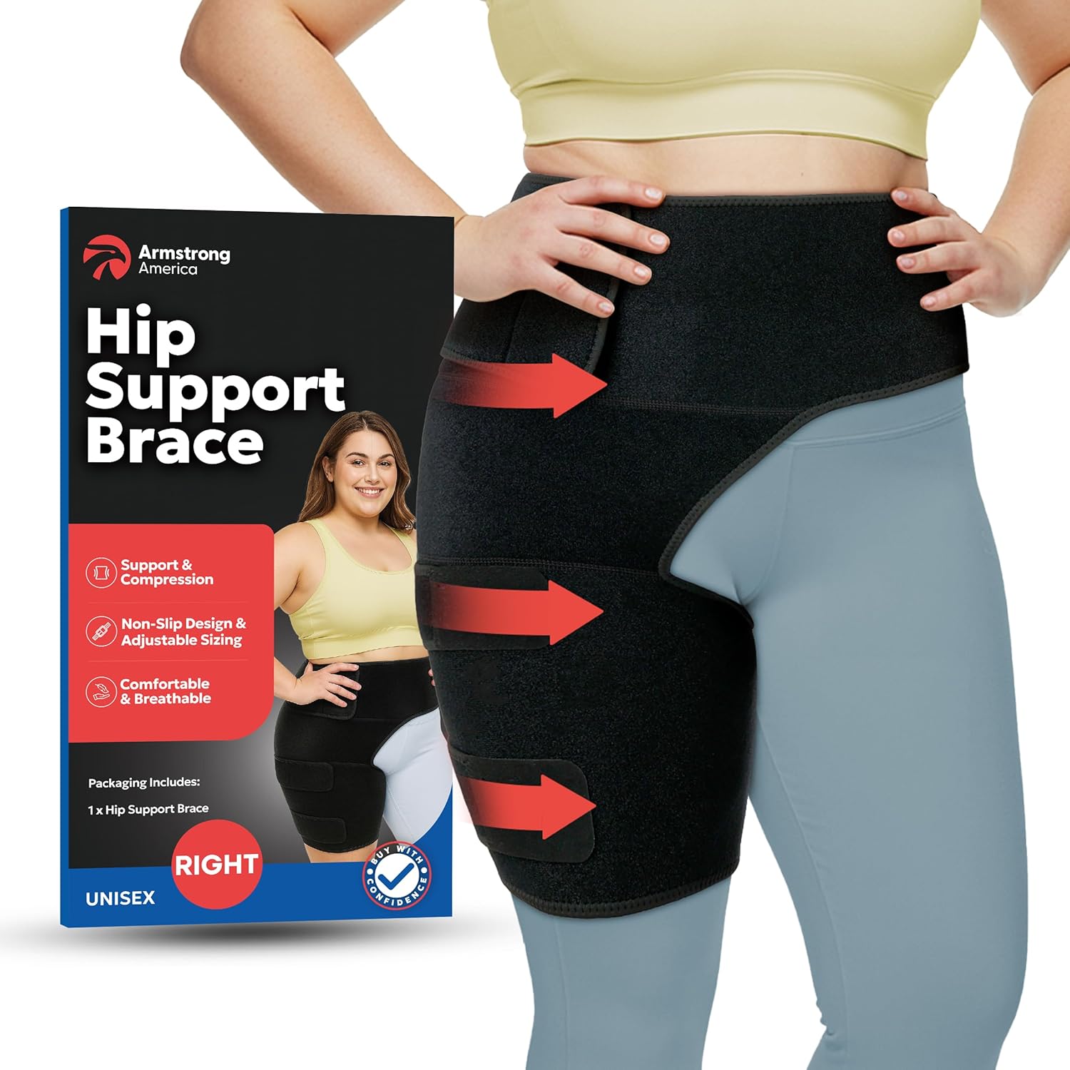 Armstrong America Plus Size Hip Brace Thigh Compression Sleeve for Sciatica Relief

