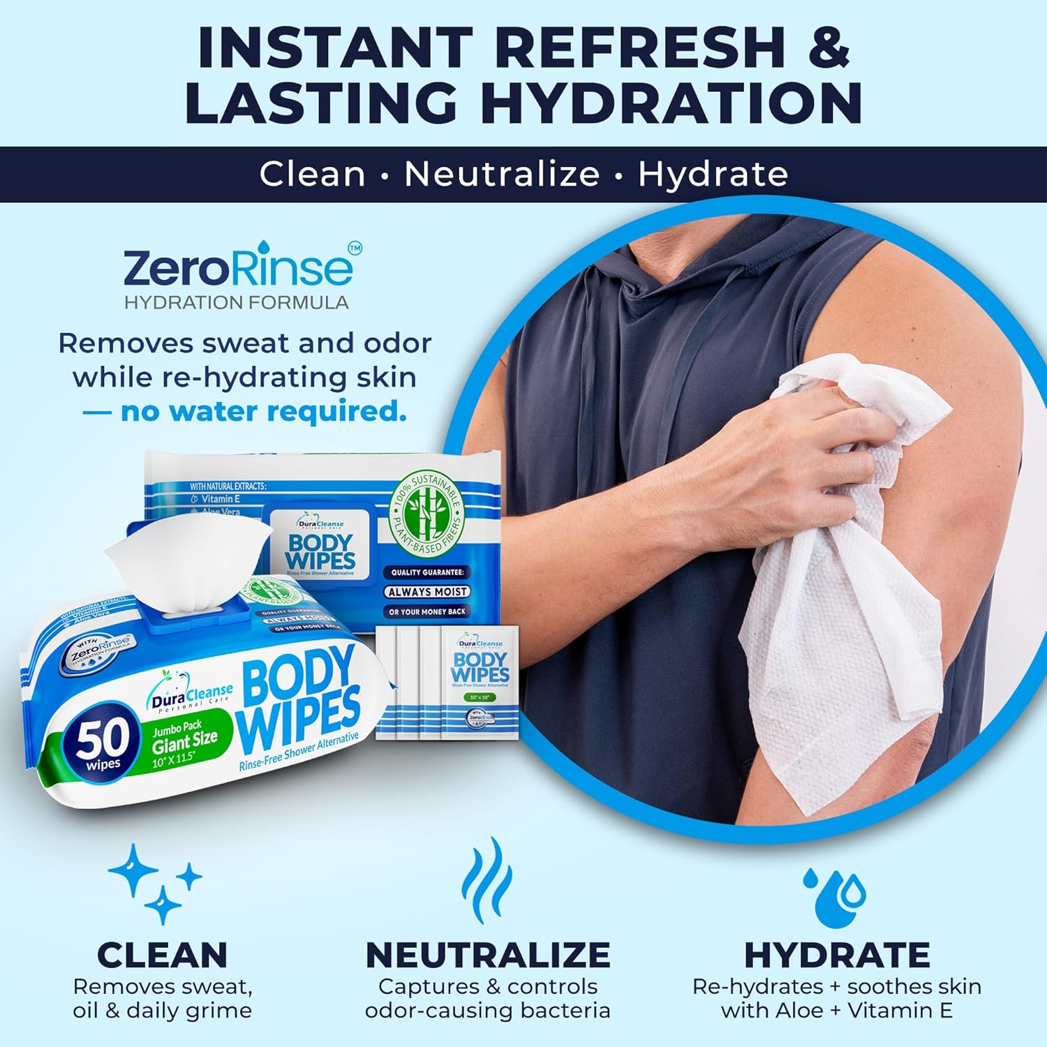 XL No-Rinse Body Wipes with Waterless Washcloths, 200 Wipes + 16 Travel Sheets

