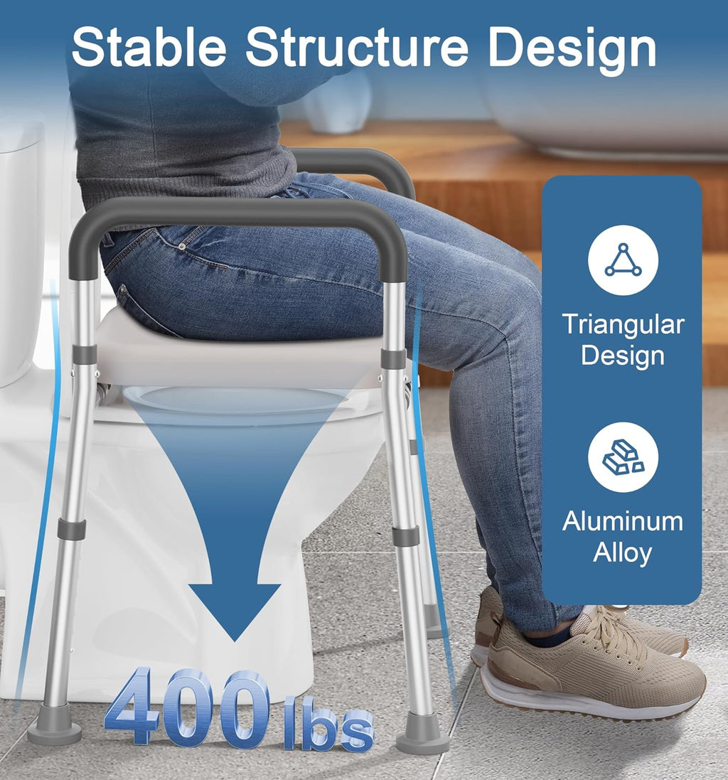Soundfuse Raised Toilet Seat with Handles, Adjustable Height & Width, Padded

