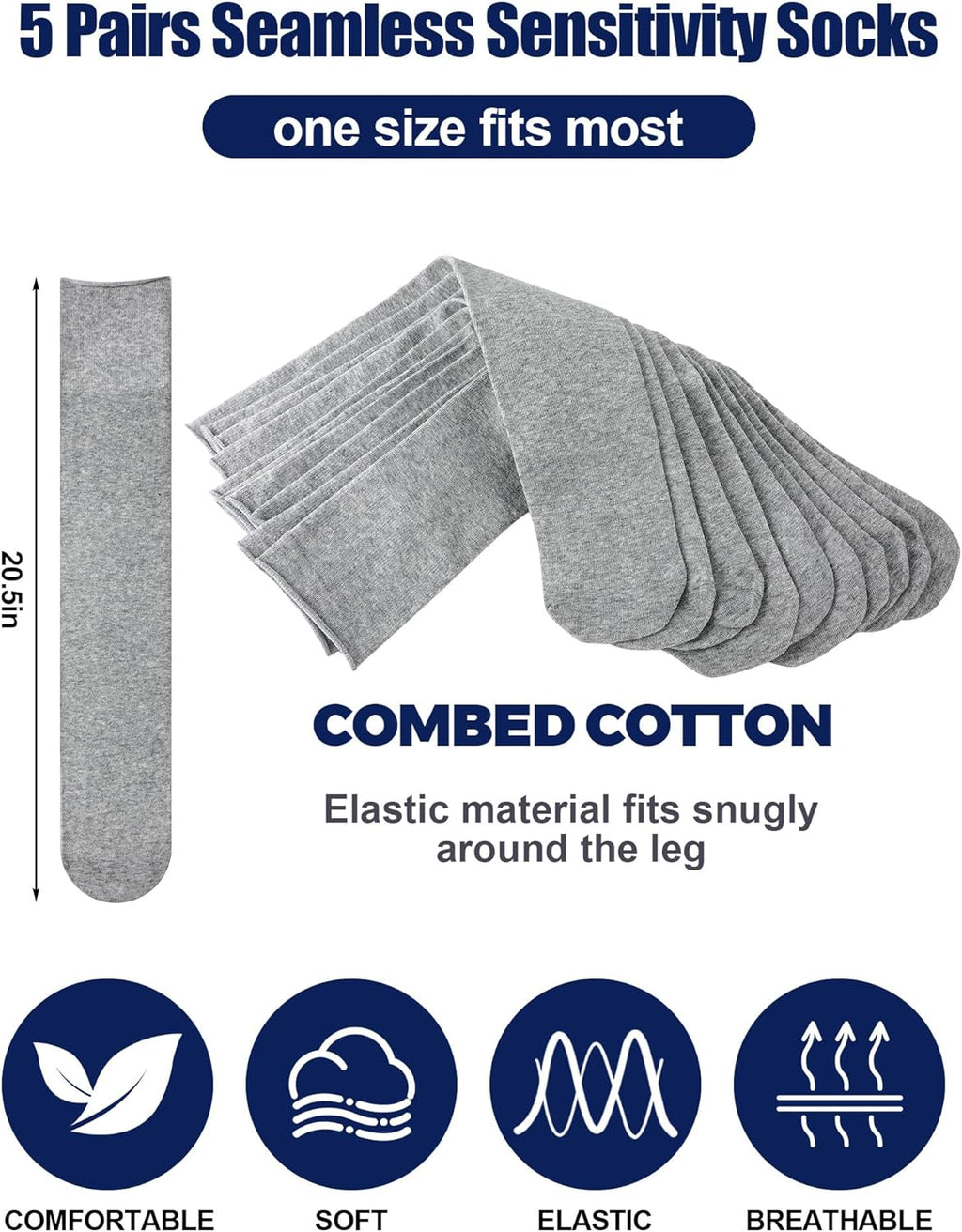 Shihanee 5 Pairs Seamless Over the Calf Walking Boot Socks Orthopedic AFO Liner

