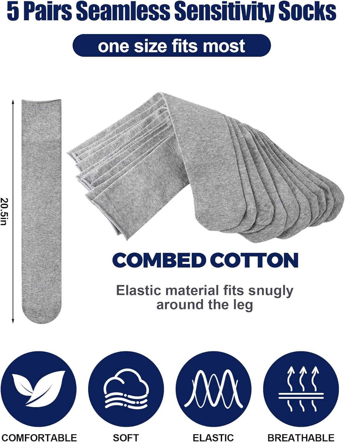 Shihanee 5 Pairs Seamless Over the Calf Walking Boot Socks Orthopedic AFO Liner

