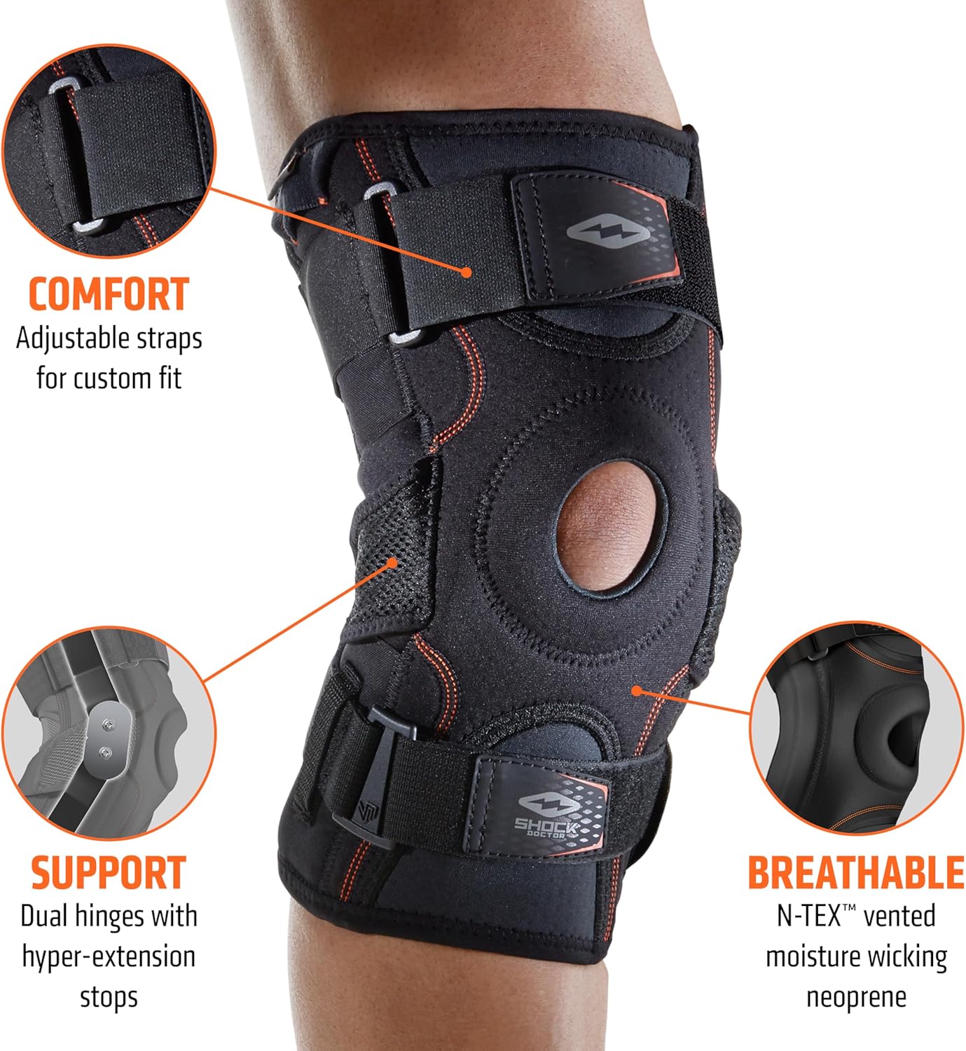 Shock Doctor Knee Brace Compression Sleeve with Side Stabilizers and Patellar Support

