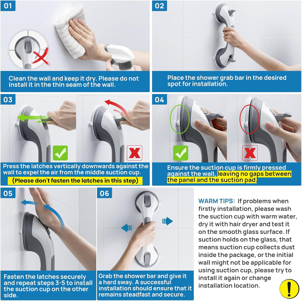 LEVERLOC Grab Bars for Bathtubs and Showers Suction 12 Inch Shower Handle

