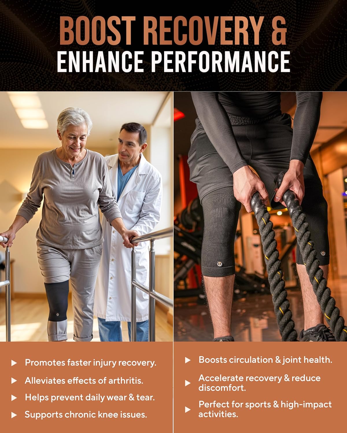 TheraCopper Copper Knee Brace Compression Sleeve for Men & Women, Non-Slip 2 Pack


