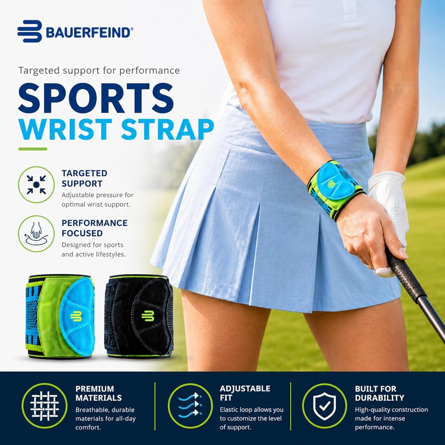 Bauerfeind Sports Wrist Strap Wrist Compression Support, Adjustable 3D AirKnit Brace


