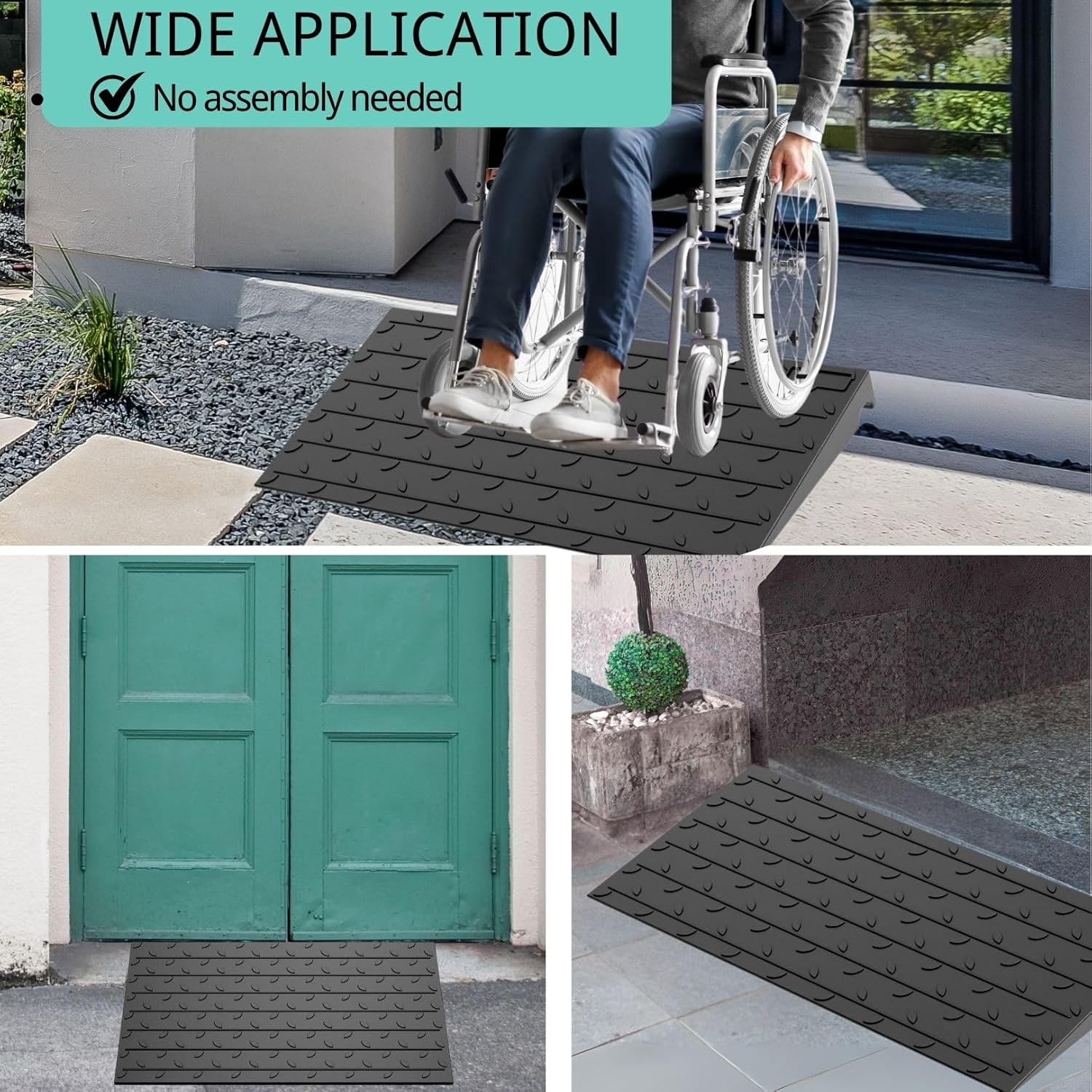 BESEA Rubber Threshold Ramp for Wheelchair, No-Slip Surface, 3500 lb Load

