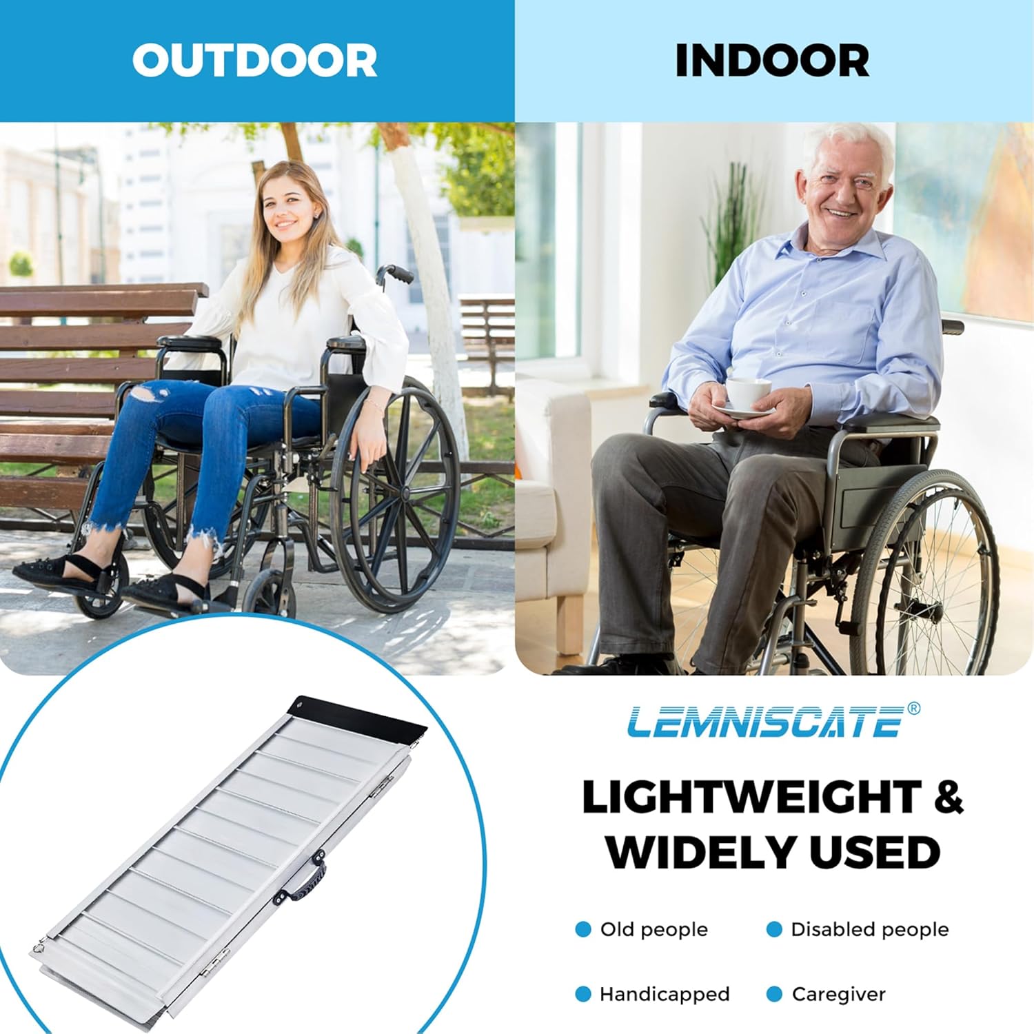 LEMNISCATE Portable Wheelchair Ramp Folding Aluminum Non-Slip Ramp with Handle

