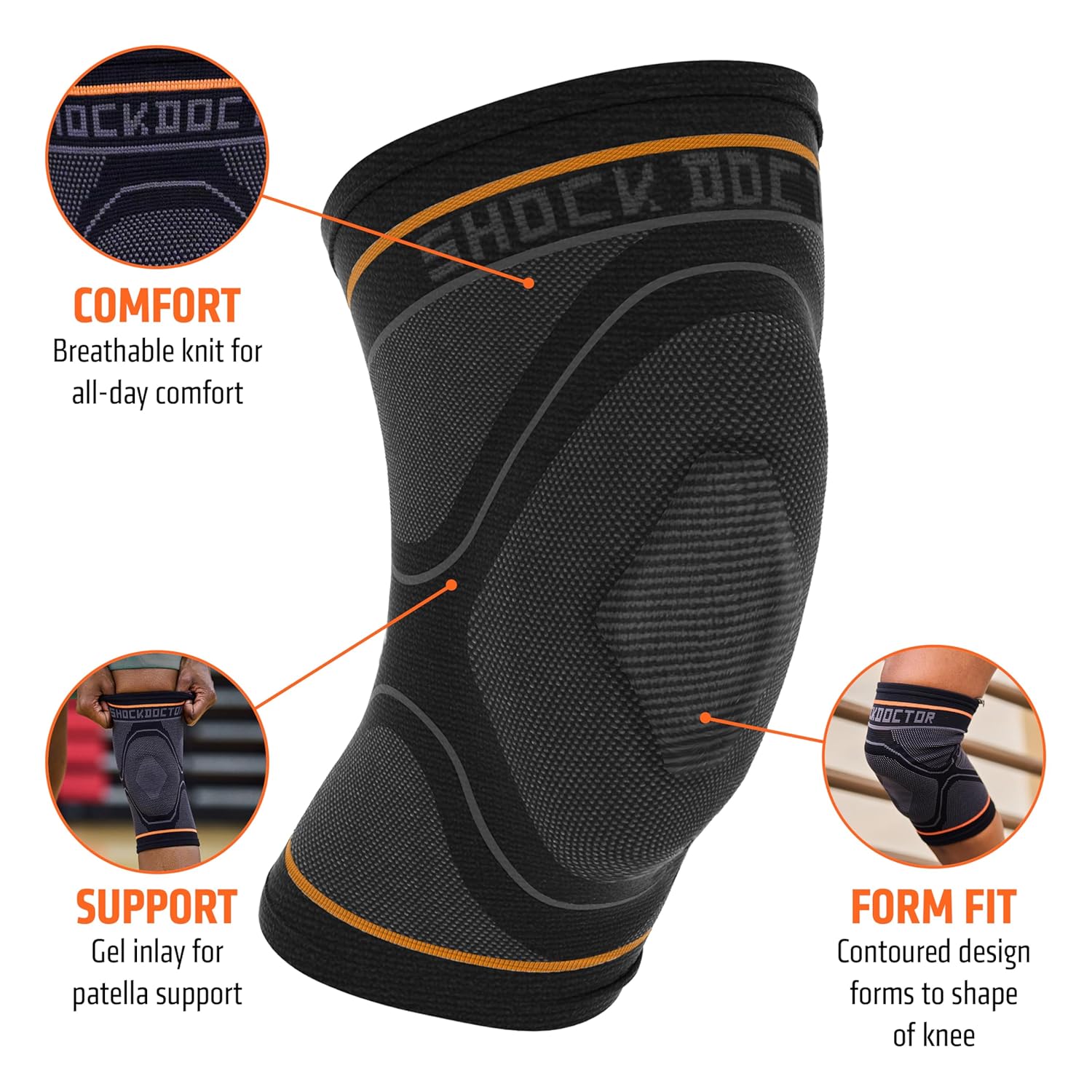 Shock Doctor Compression Knee Sleeve with Gel Support for Arthritis & Patella Injuries


