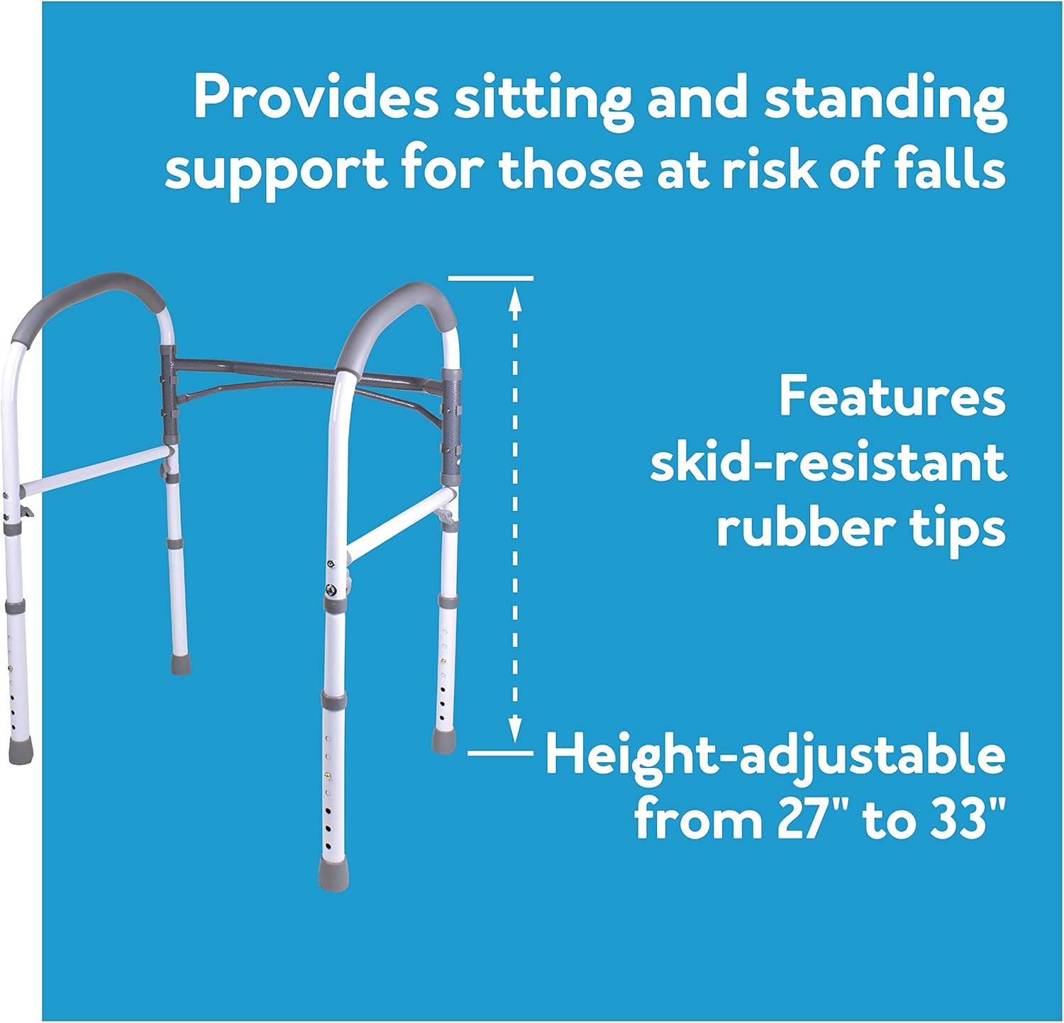 Carex Adjustable Toilet Safety Rail with Handles, Non-Slip Padded Grab Bar Frame

