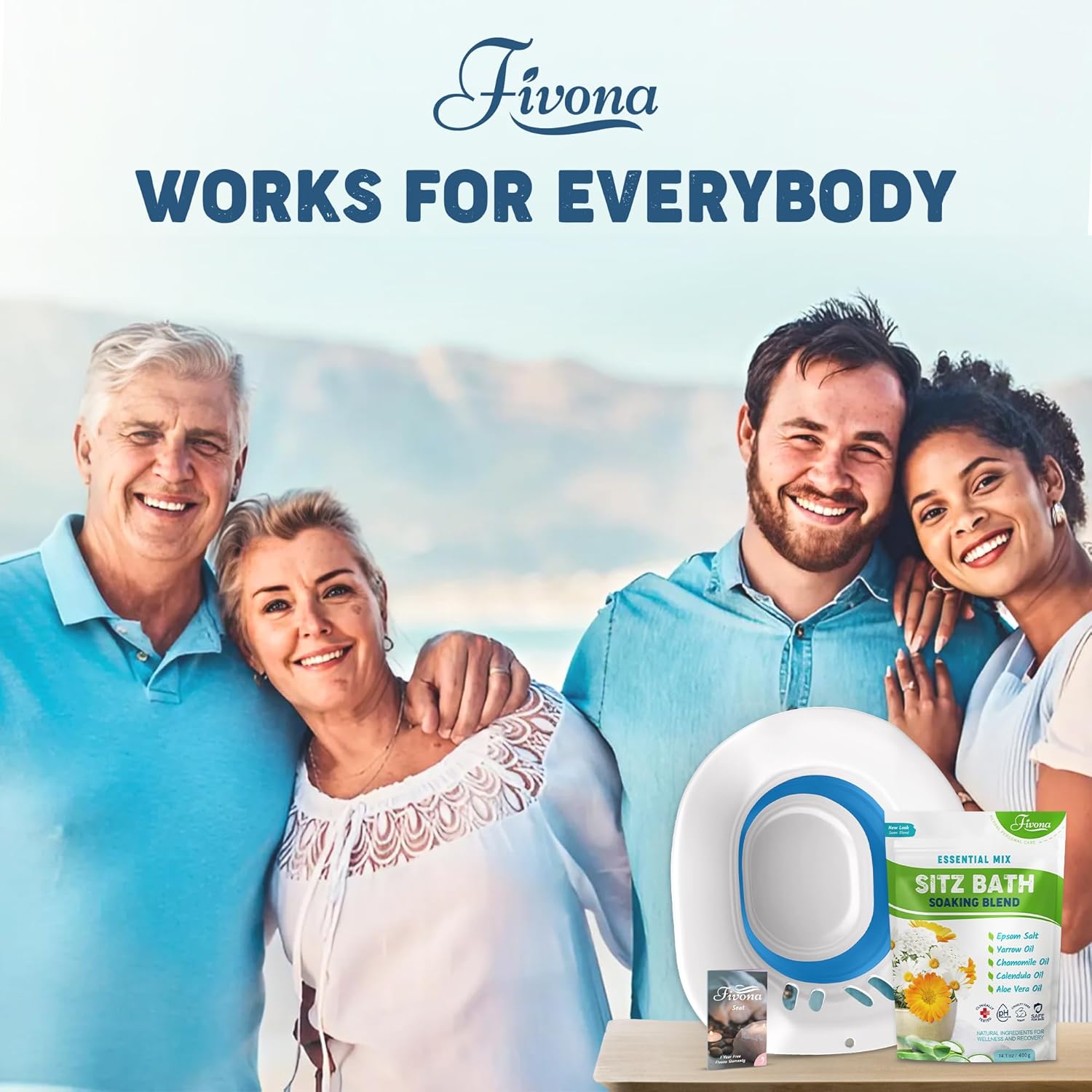Fivona Sitz Bath Soak Kit Over Toilet Seat with Epsom Salt and Essential Oils

